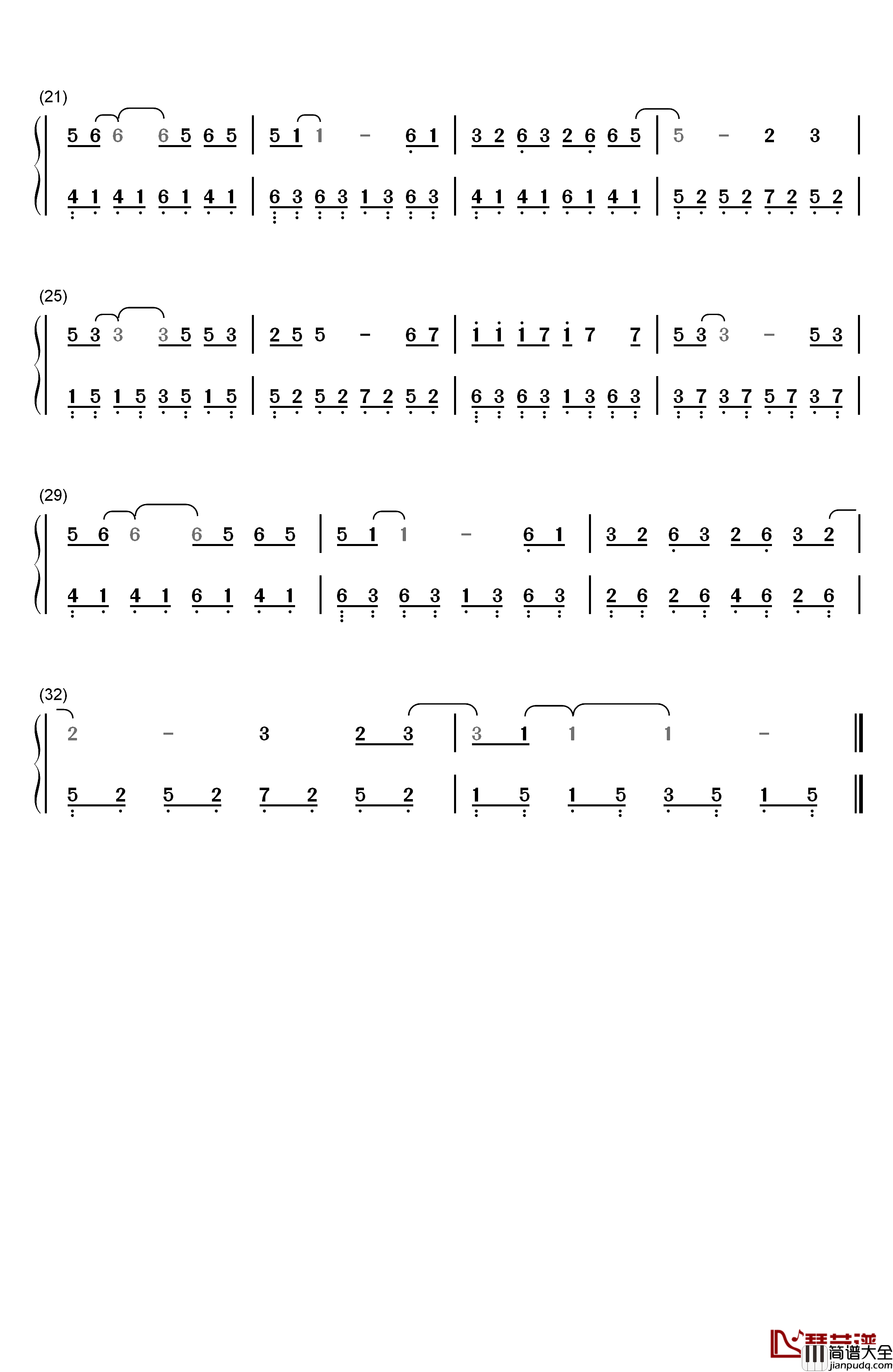 因为爱情钢琴简谱_数字双手_王菲_陈奕迅