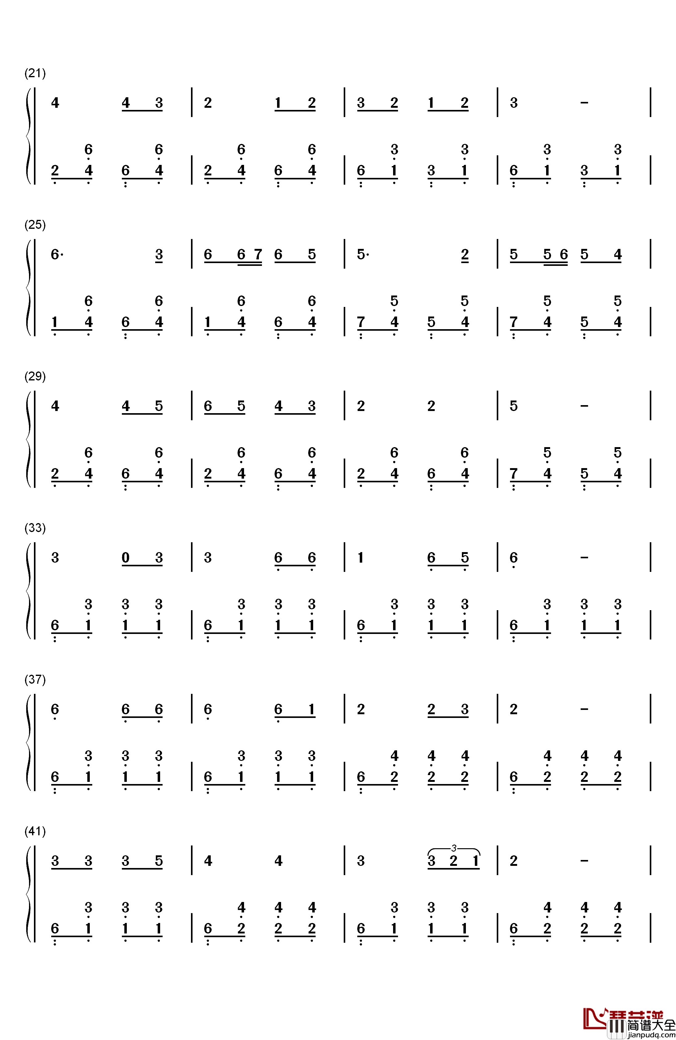 乡间的小路钢琴简谱_数字双手_叶佳修