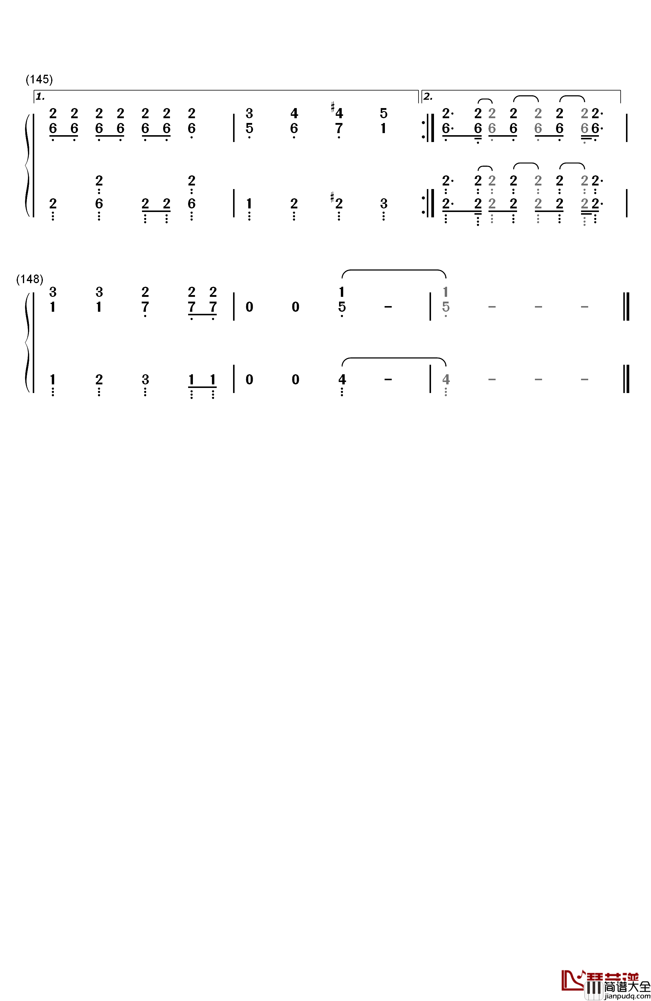 Calc.钢琴简谱_数字双手_初音ミク