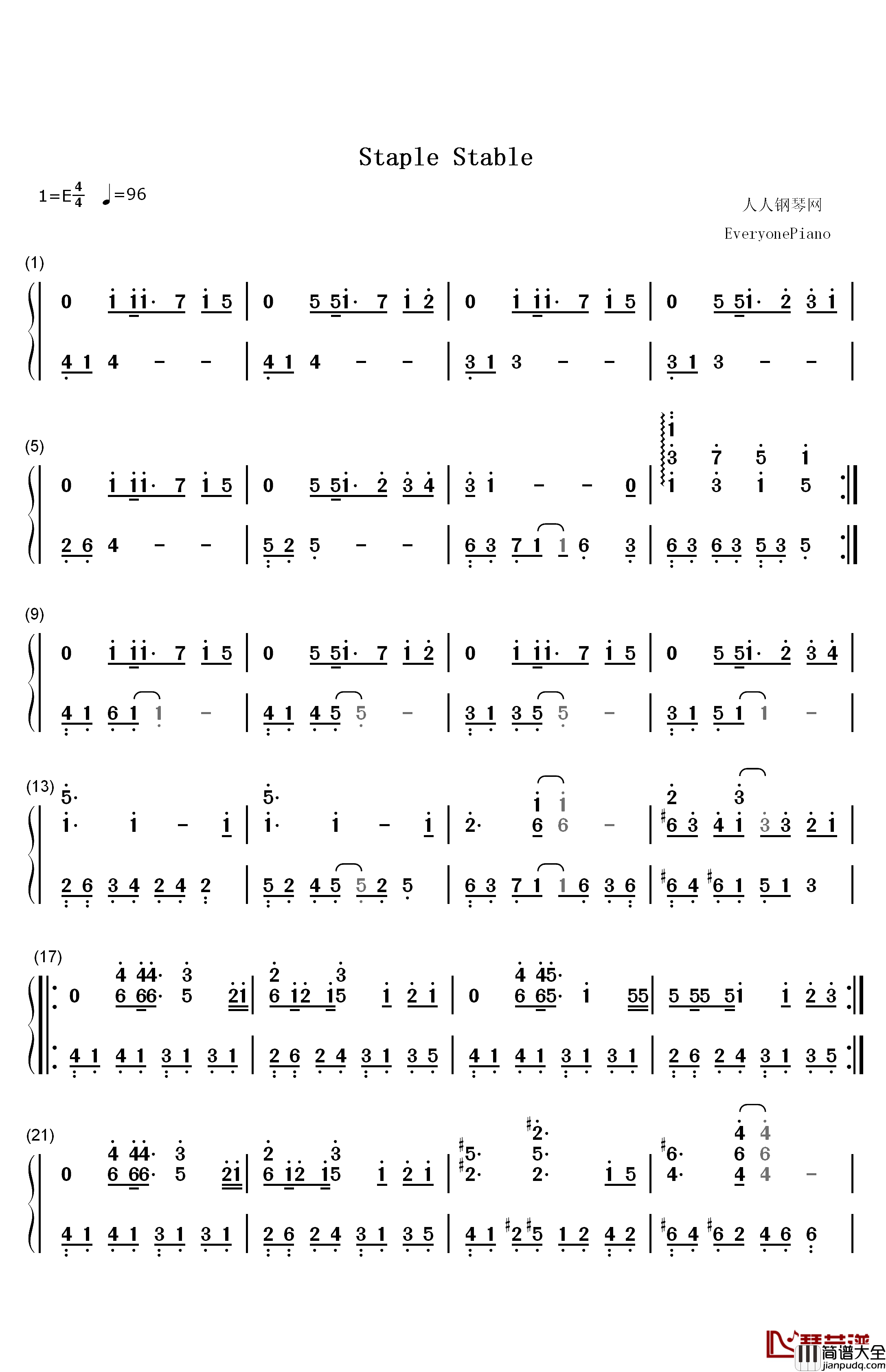 Staple_Stable钢琴简谱_数字双手_斋藤千和