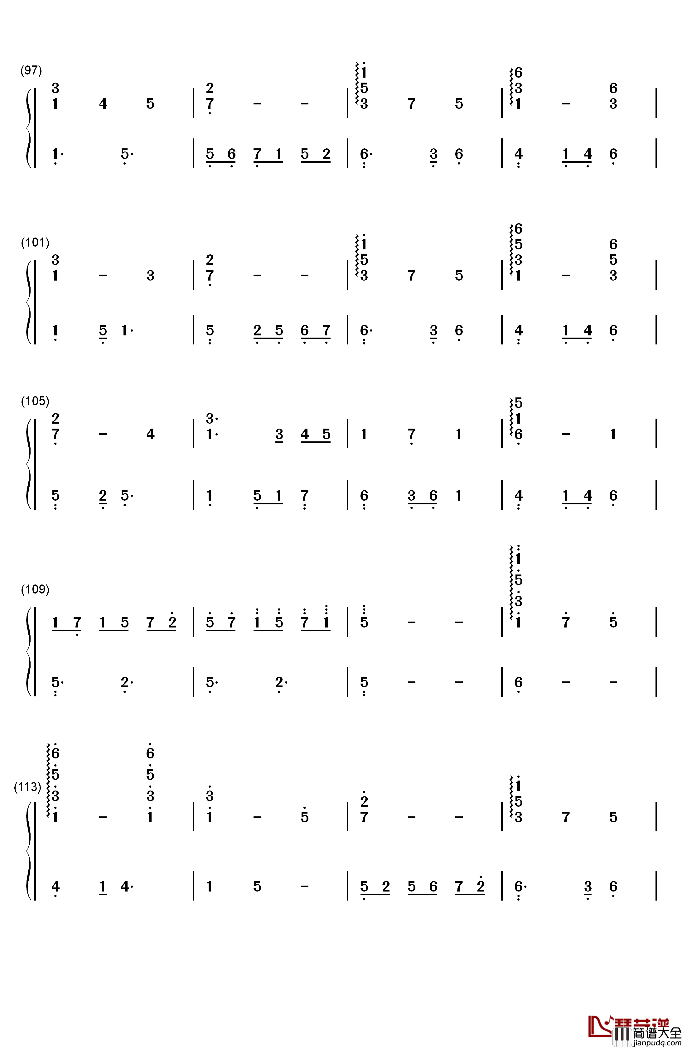 纯白钢琴简谱_数字双手_V.K克