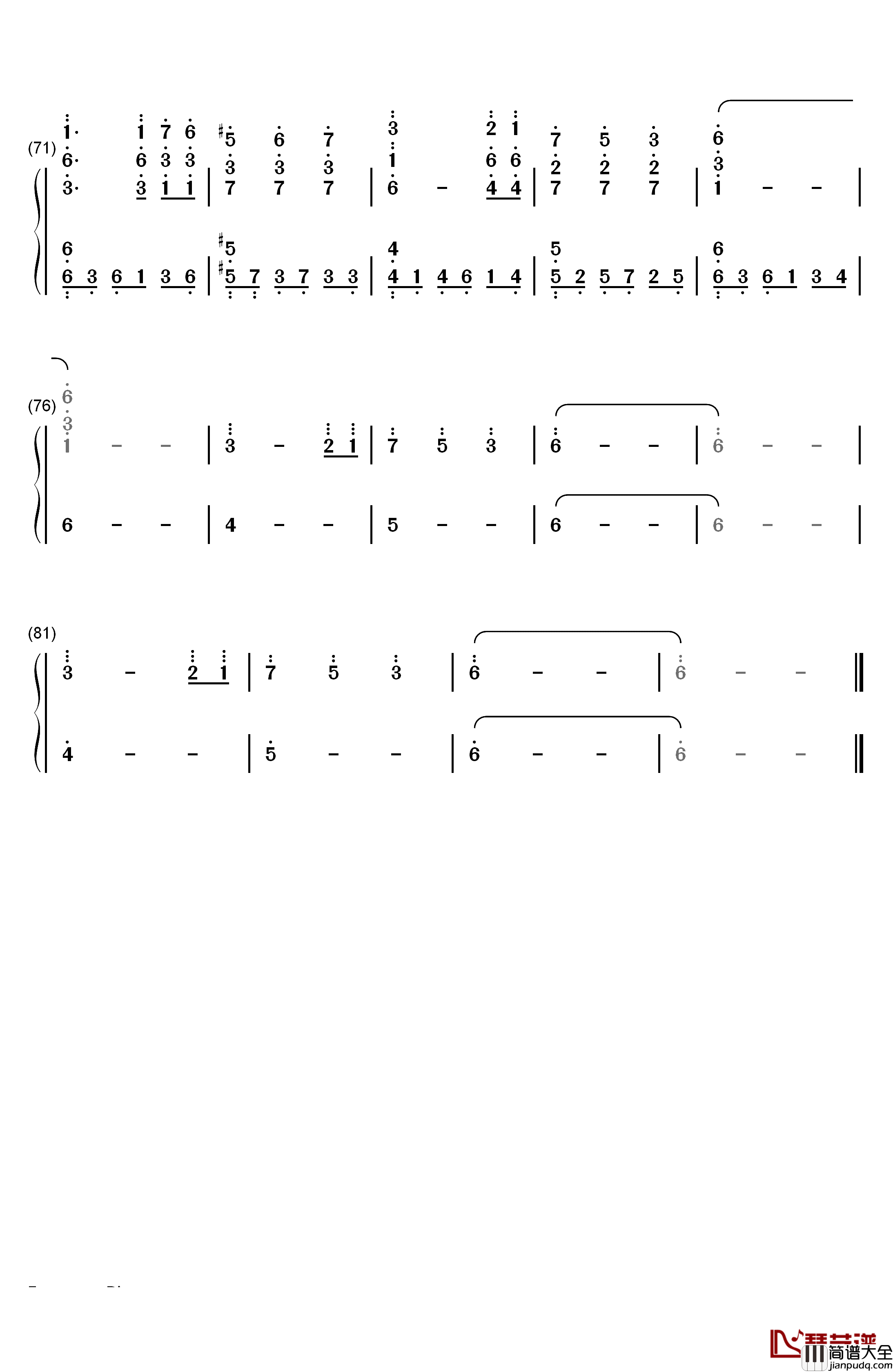 记忆钢琴简谱_数字双手_缘之空