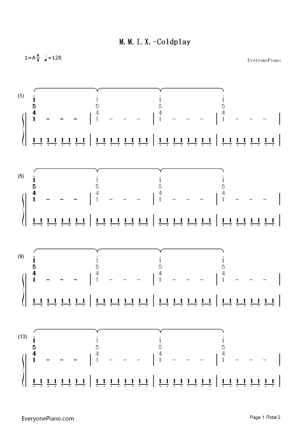 M.M.I.X钢琴简谱_数字双手_Coldplay