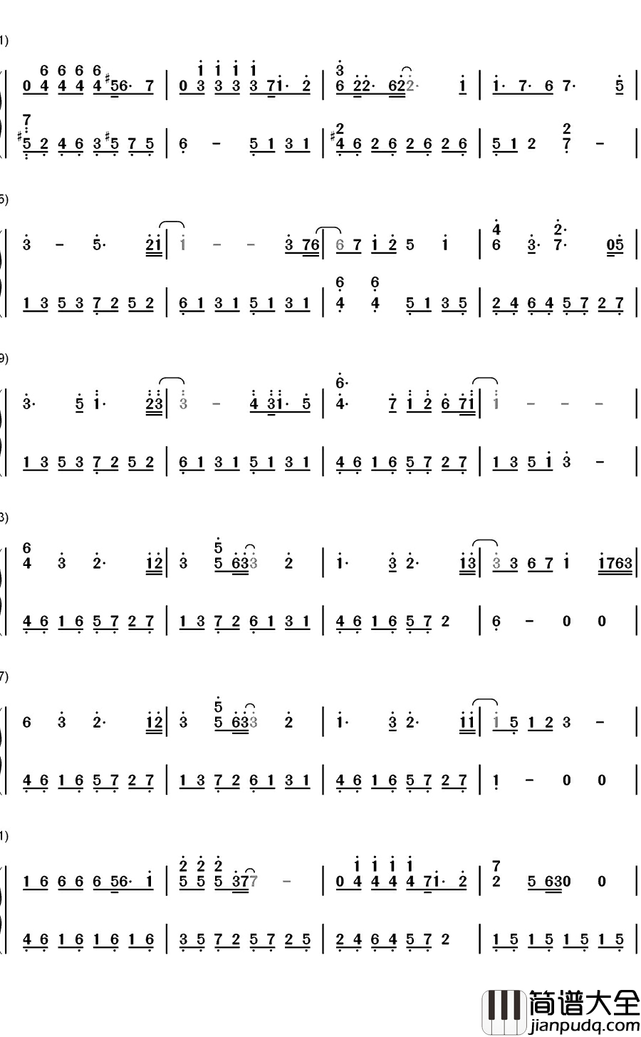 はじまりの呗钢琴简谱_数字双手_ALcot