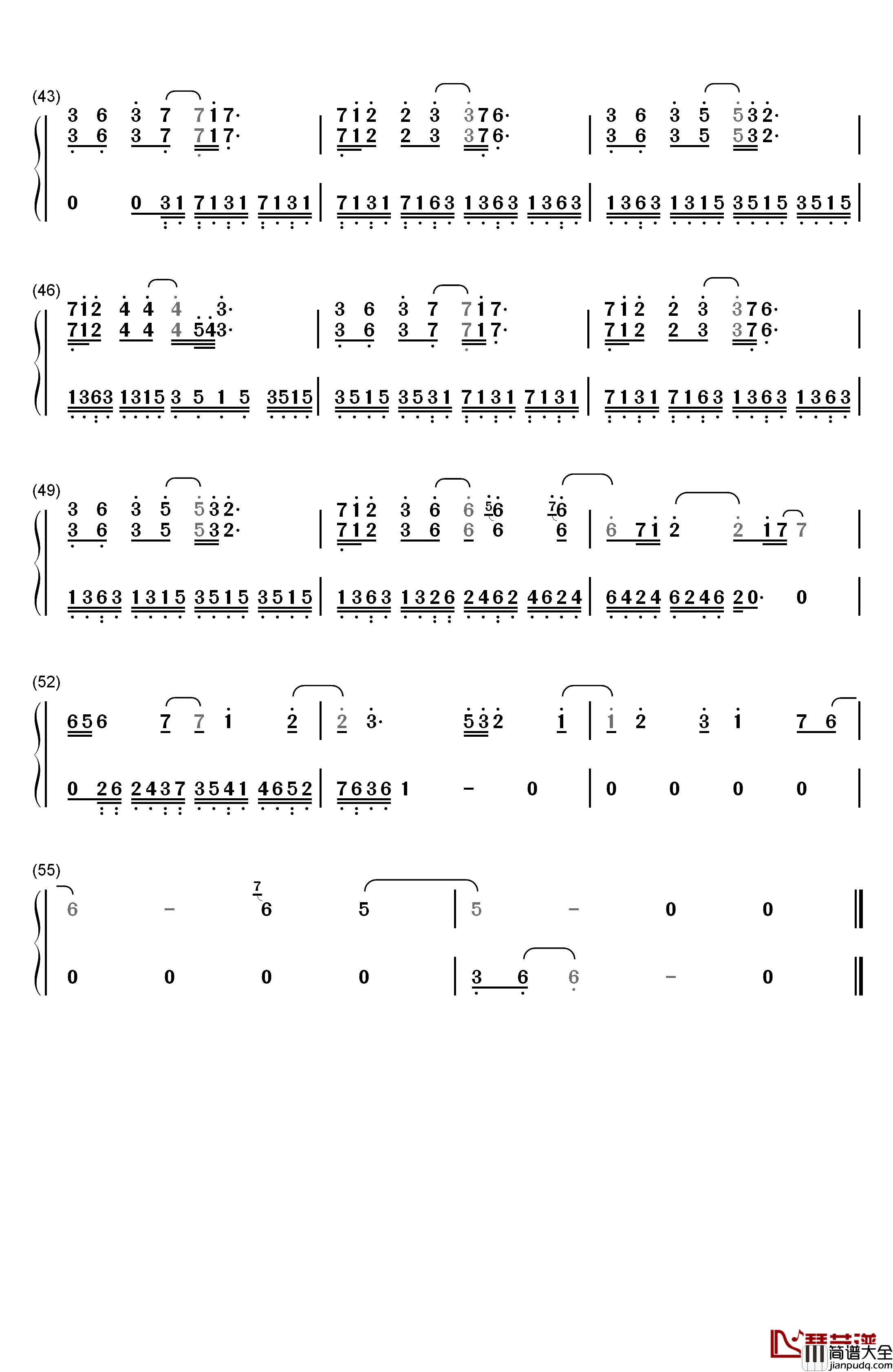 疤痕钢琴简谱_数字双手_麦振鸿