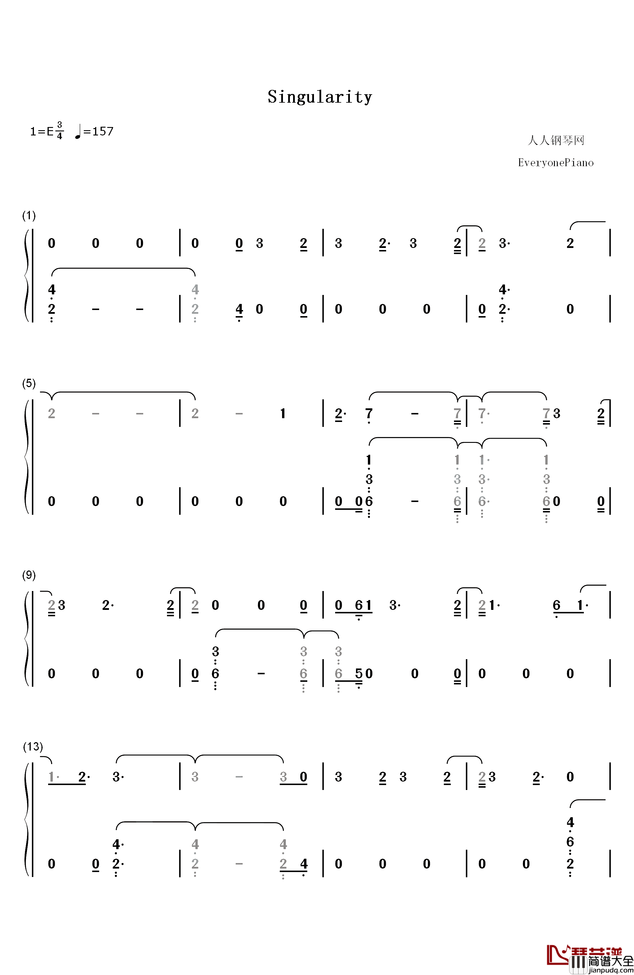 Intro_Singularity钢琴简谱_数字双手_防弹少年团