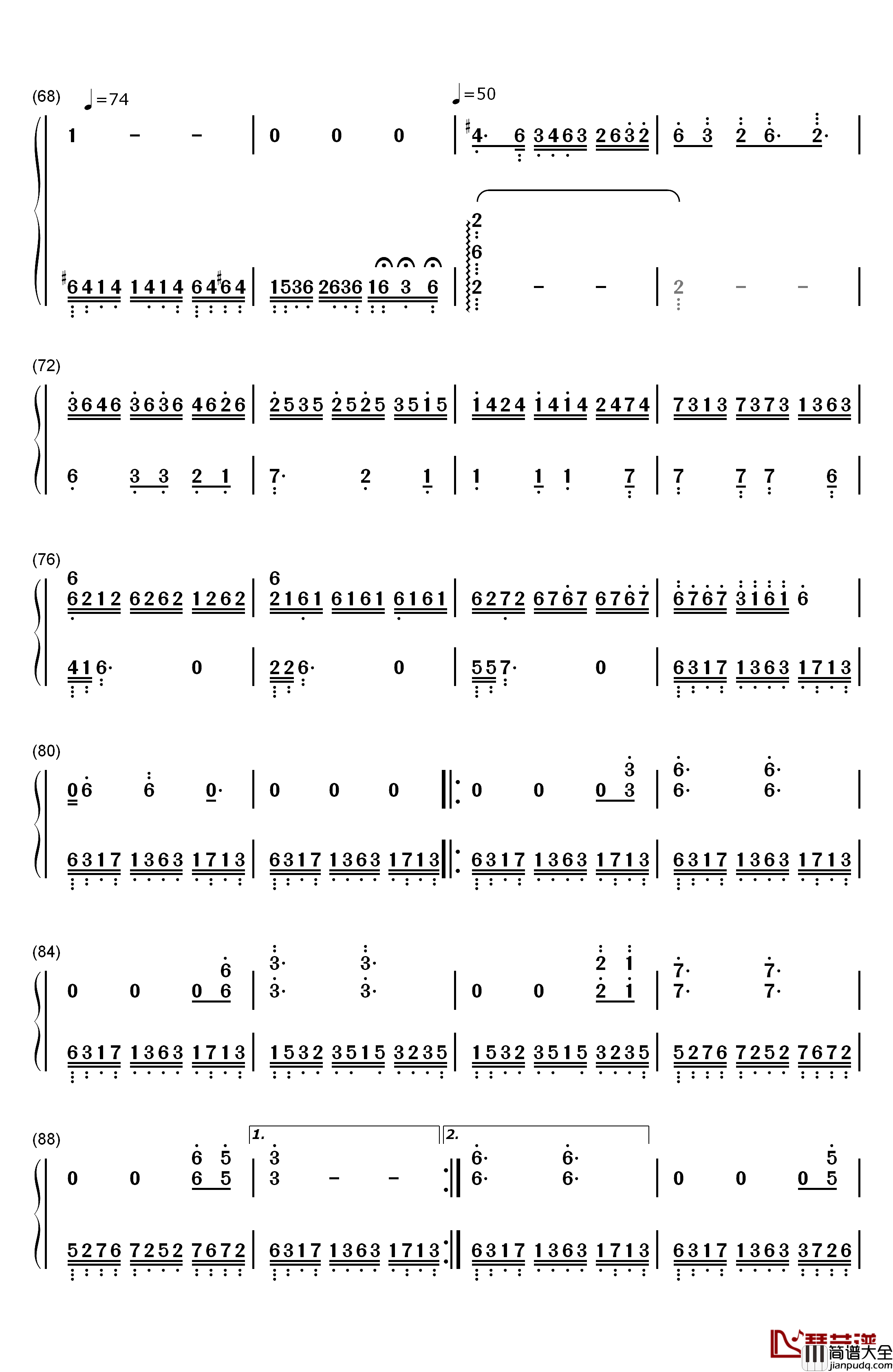 月光边境钢琴简谱_数字双手_林海