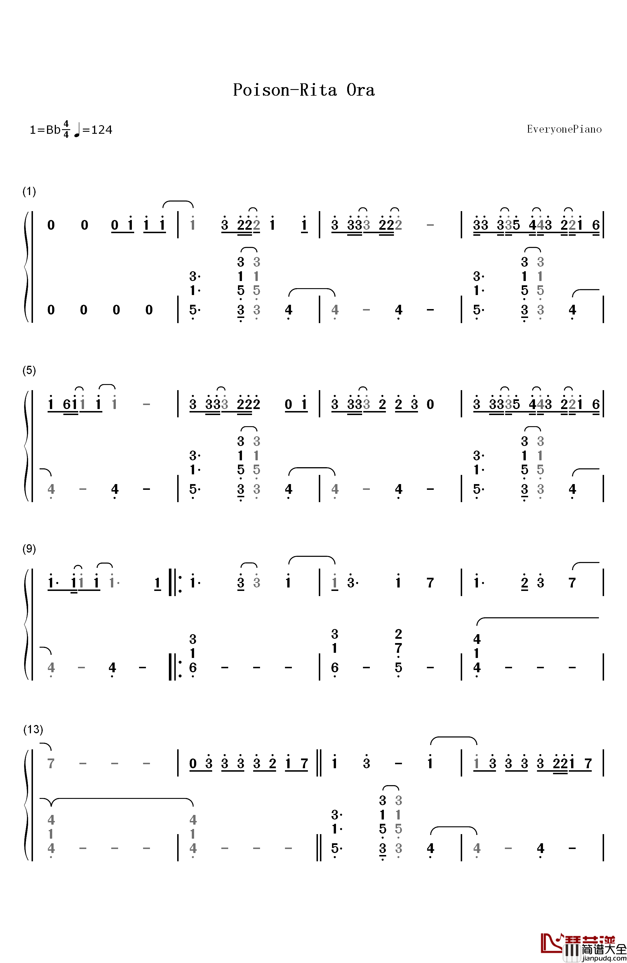 Poison钢琴简谱_数字双手_Rita_Ora