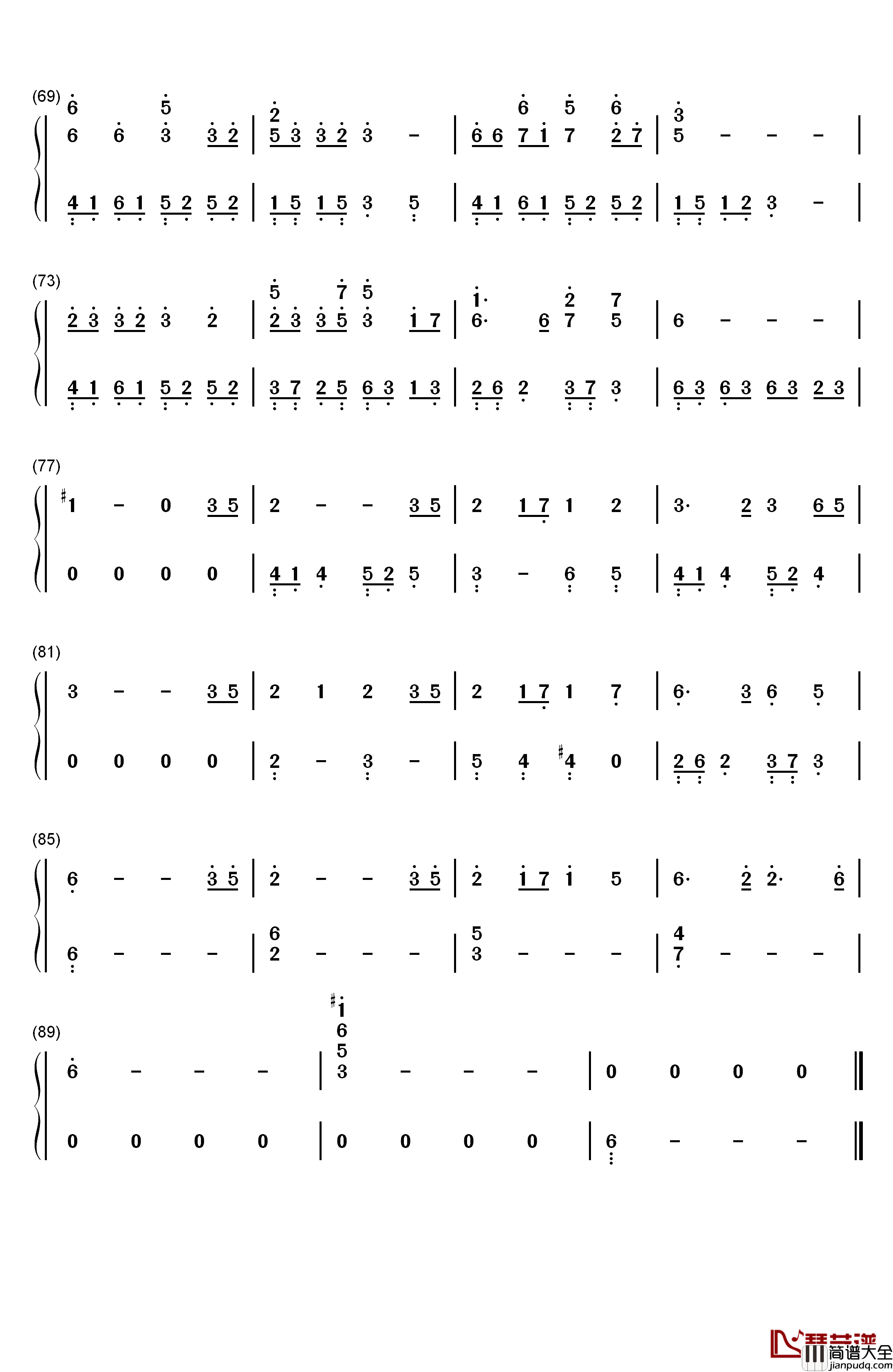 微笑みの彼方钢琴简谱_数字双手_Minami