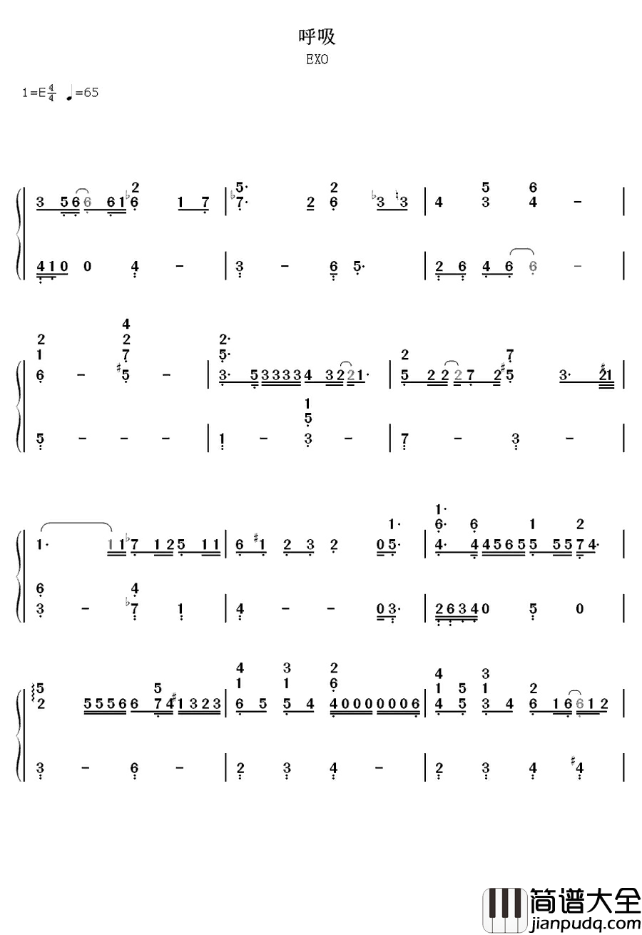 呼吸钢琴简谱_数字双手_CHEN&张力尹