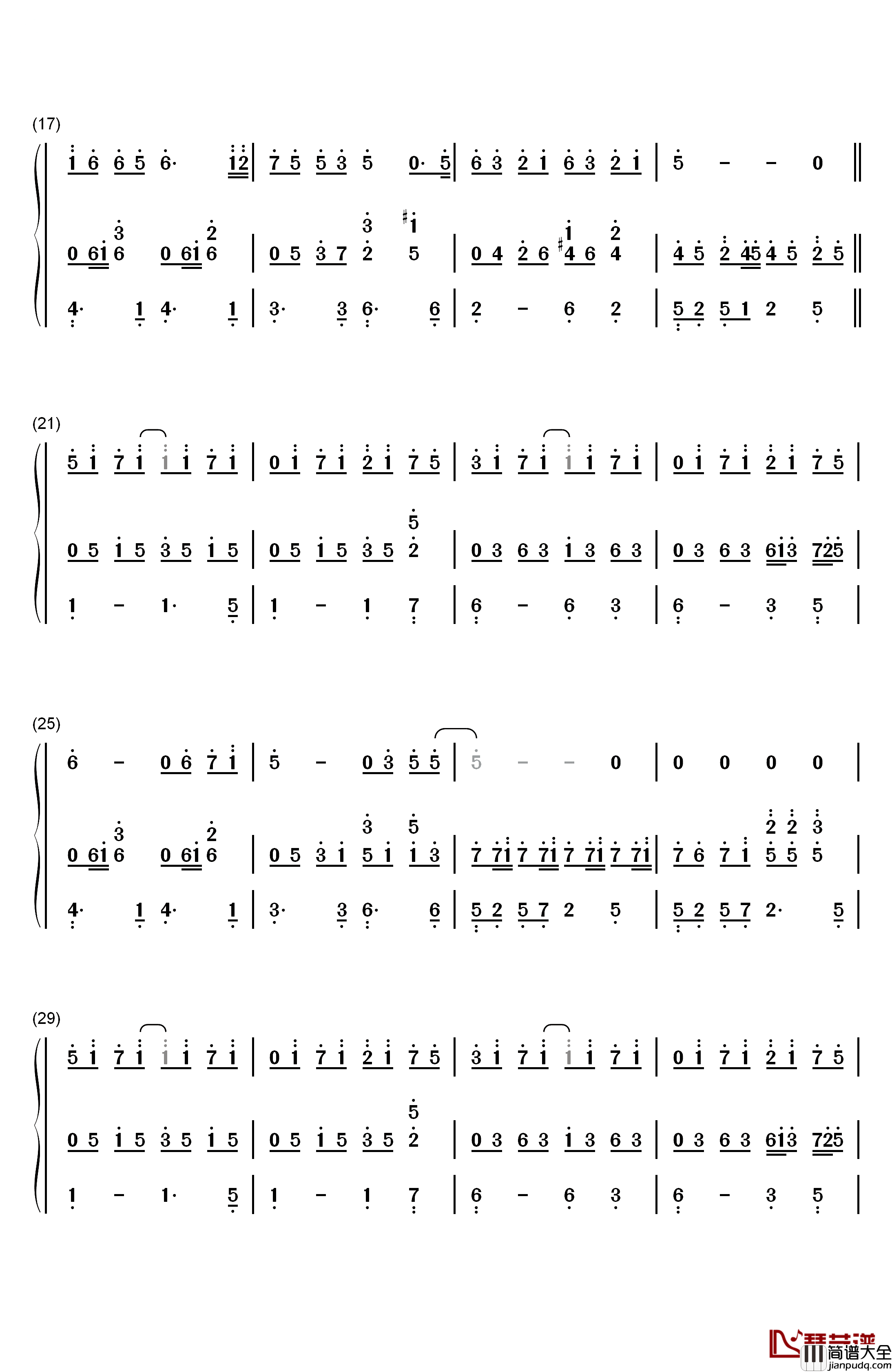 逆光钢琴简谱_数字双手_孙燕姿