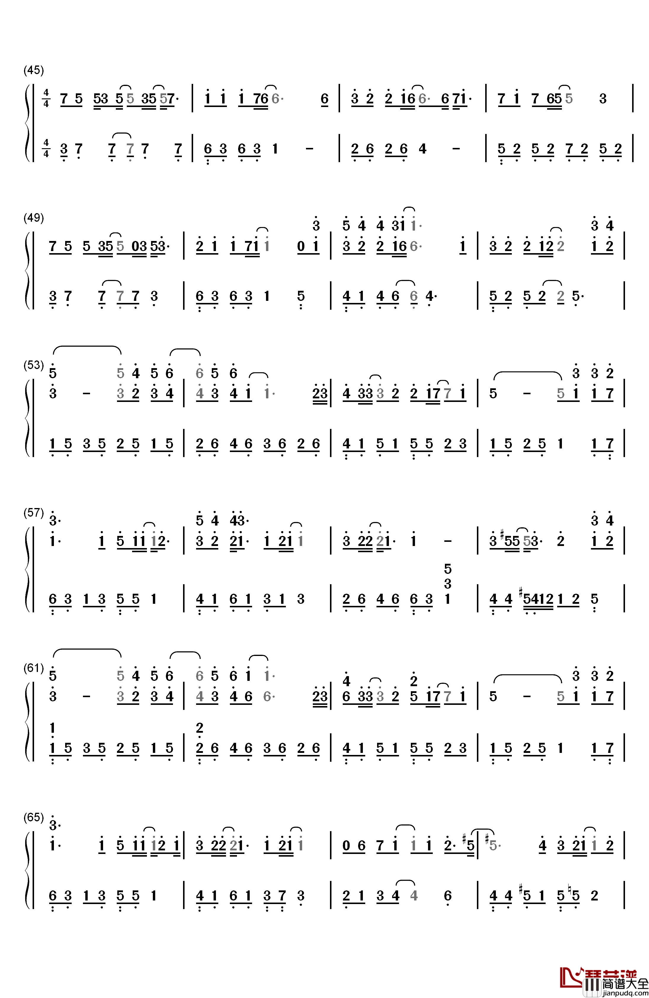 岁月缝花钢琴简谱_数字双手_陈学冬