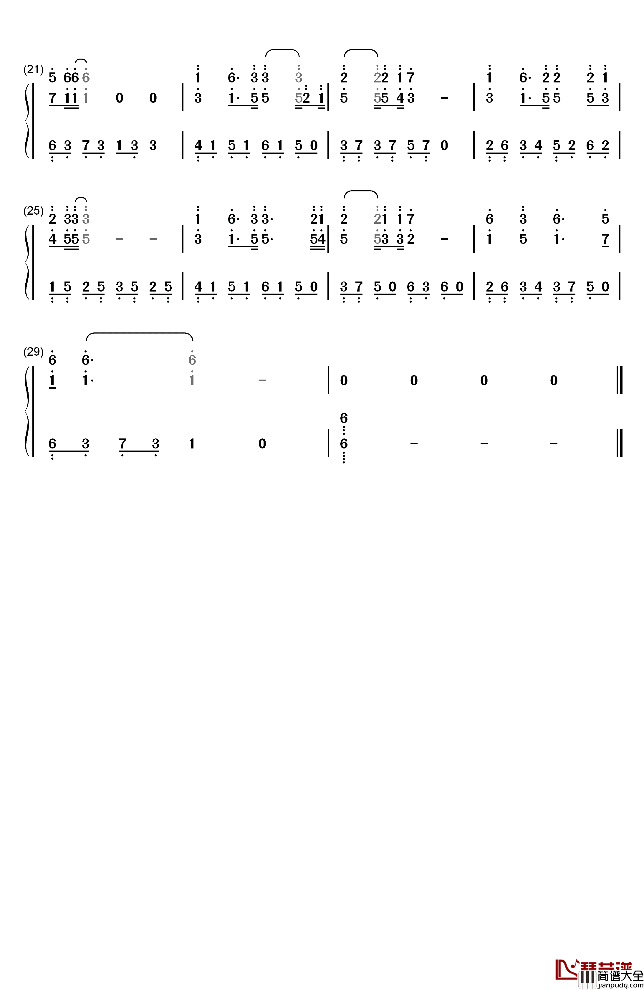 红墙叹钢琴简谱_数字双手_胡夏