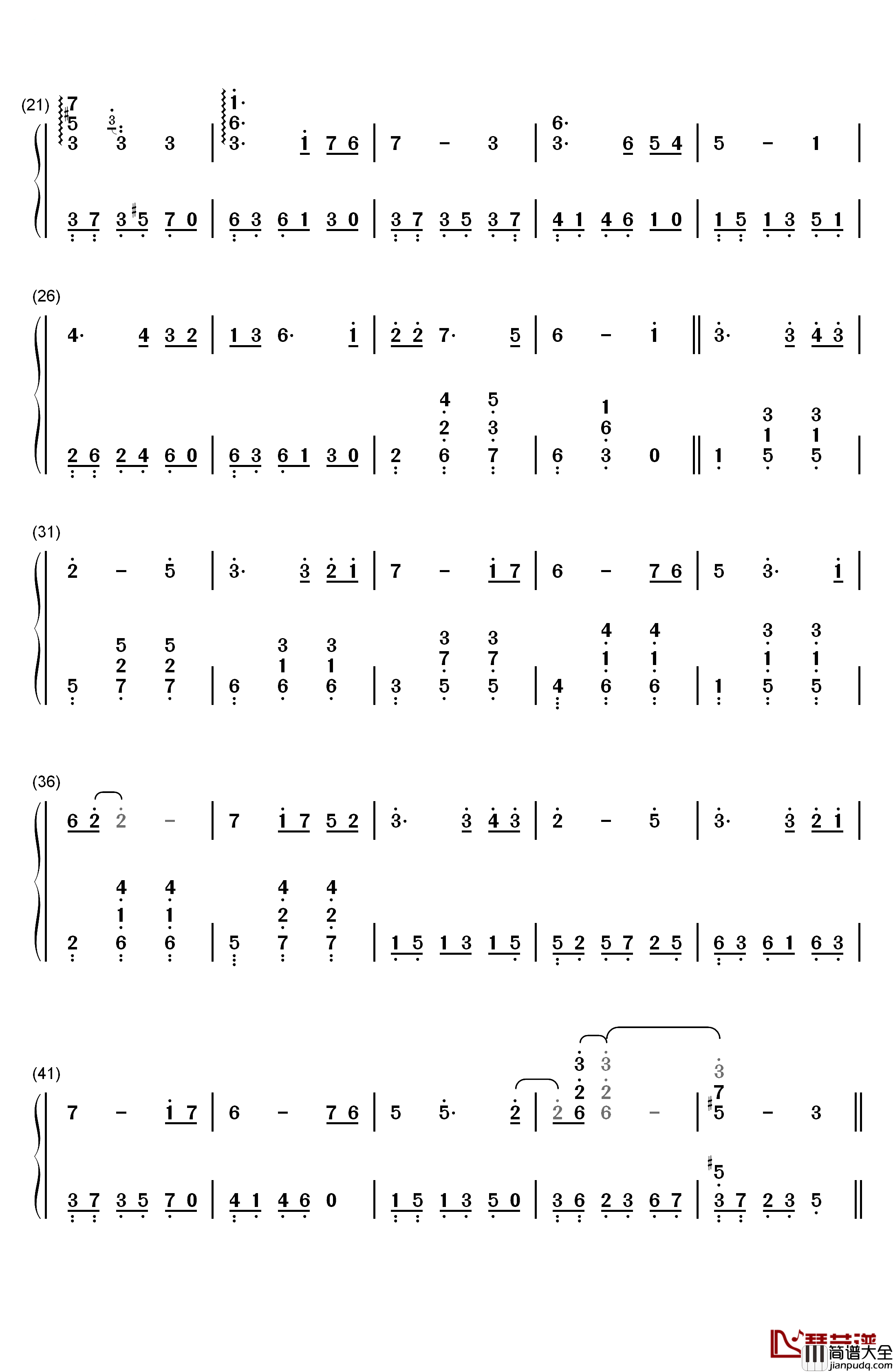 别了夏天钢琴简谱_数字双手_手嶌葵