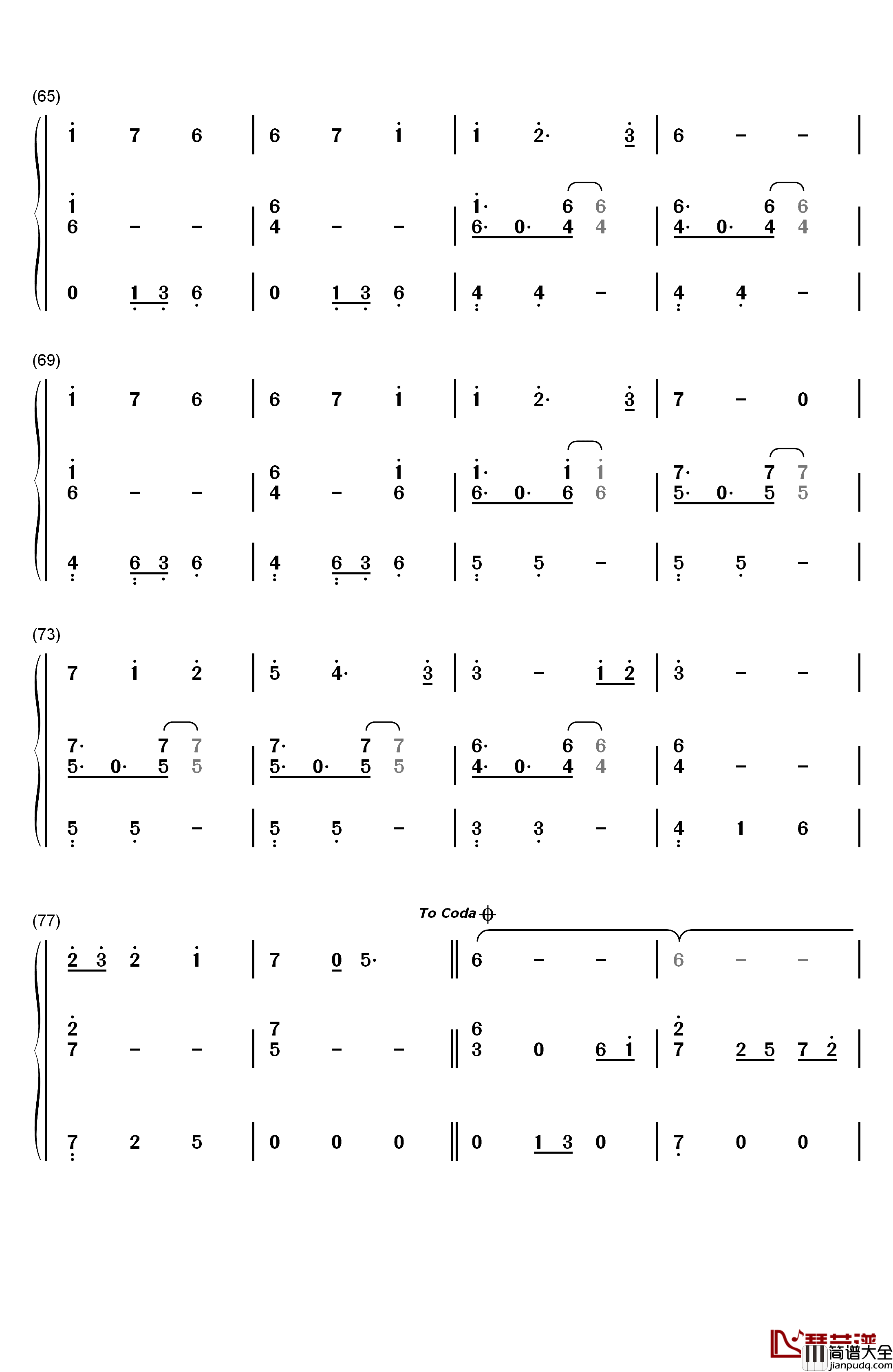 Gloria钢琴简谱_数字双手_Kalafina