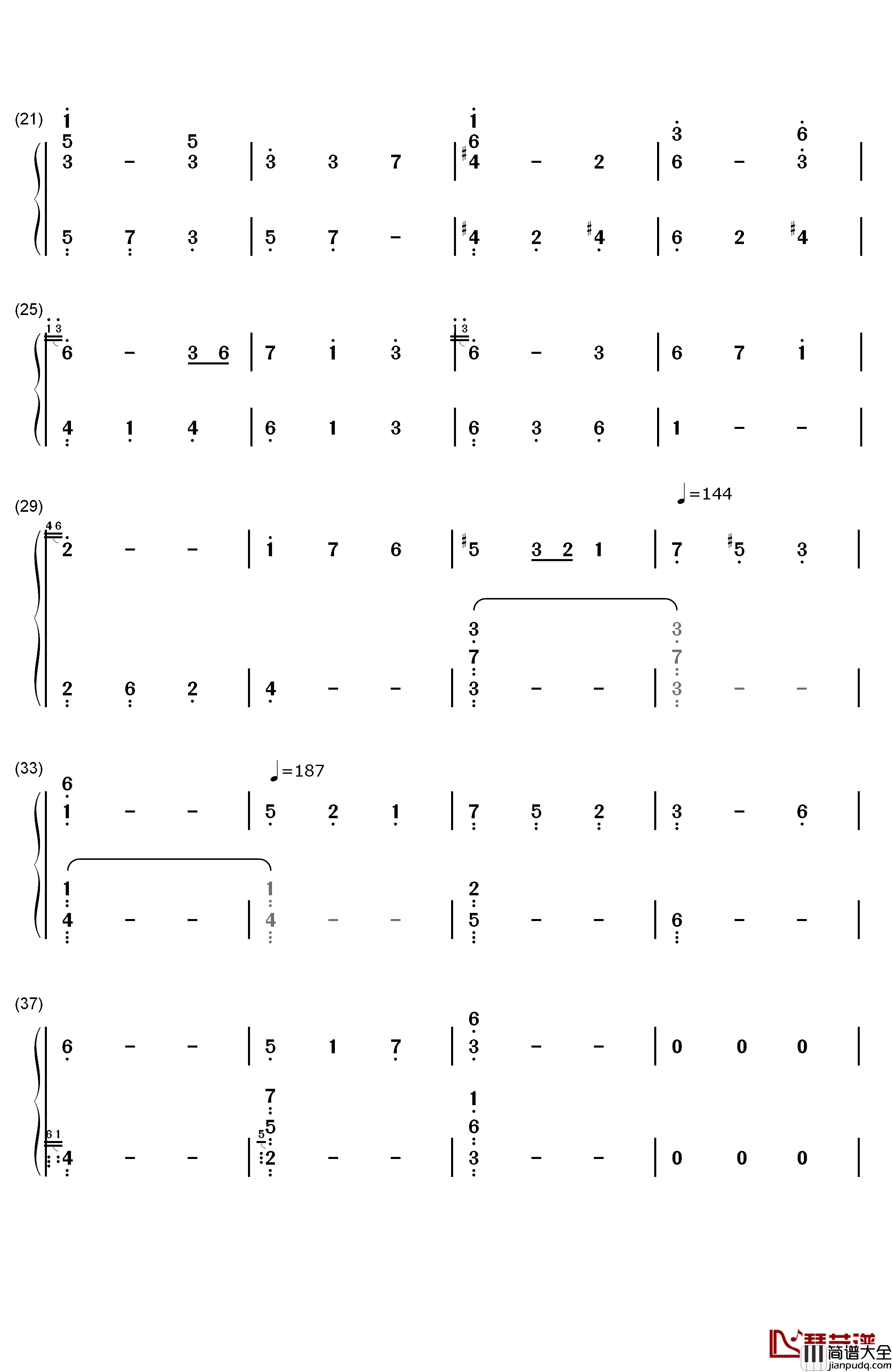 绿眼のジェラシー钢琴简谱_数字双手_东方project