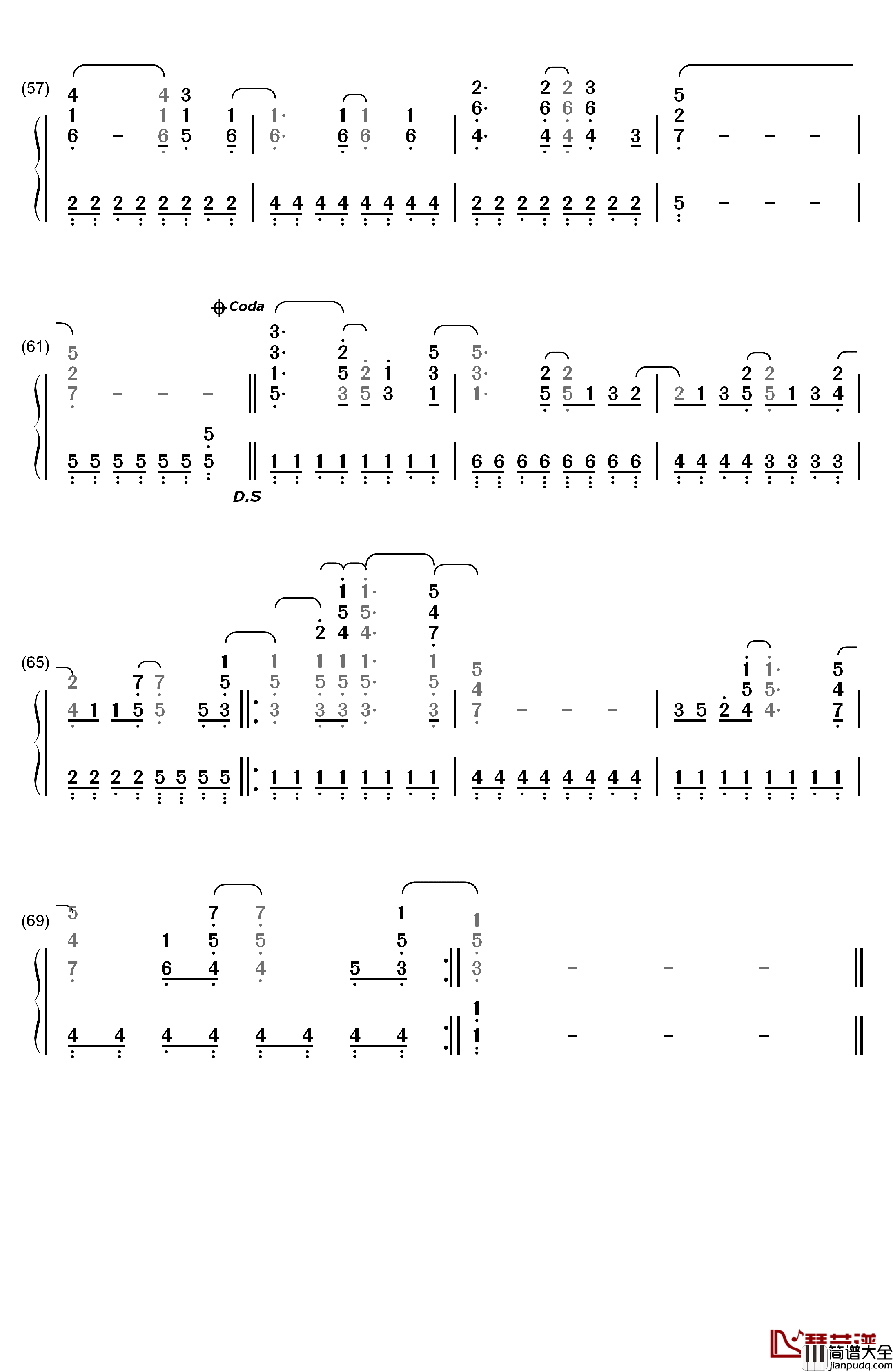 Falling_Over_Me钢琴简谱_数字双手_Demi_Lovato