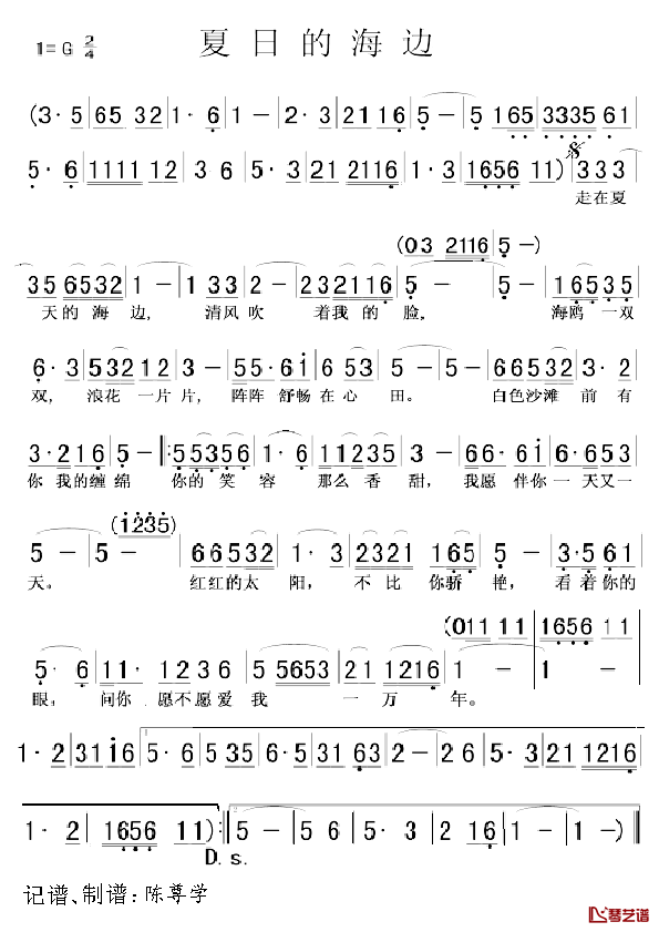 夏日的海边简谱_
