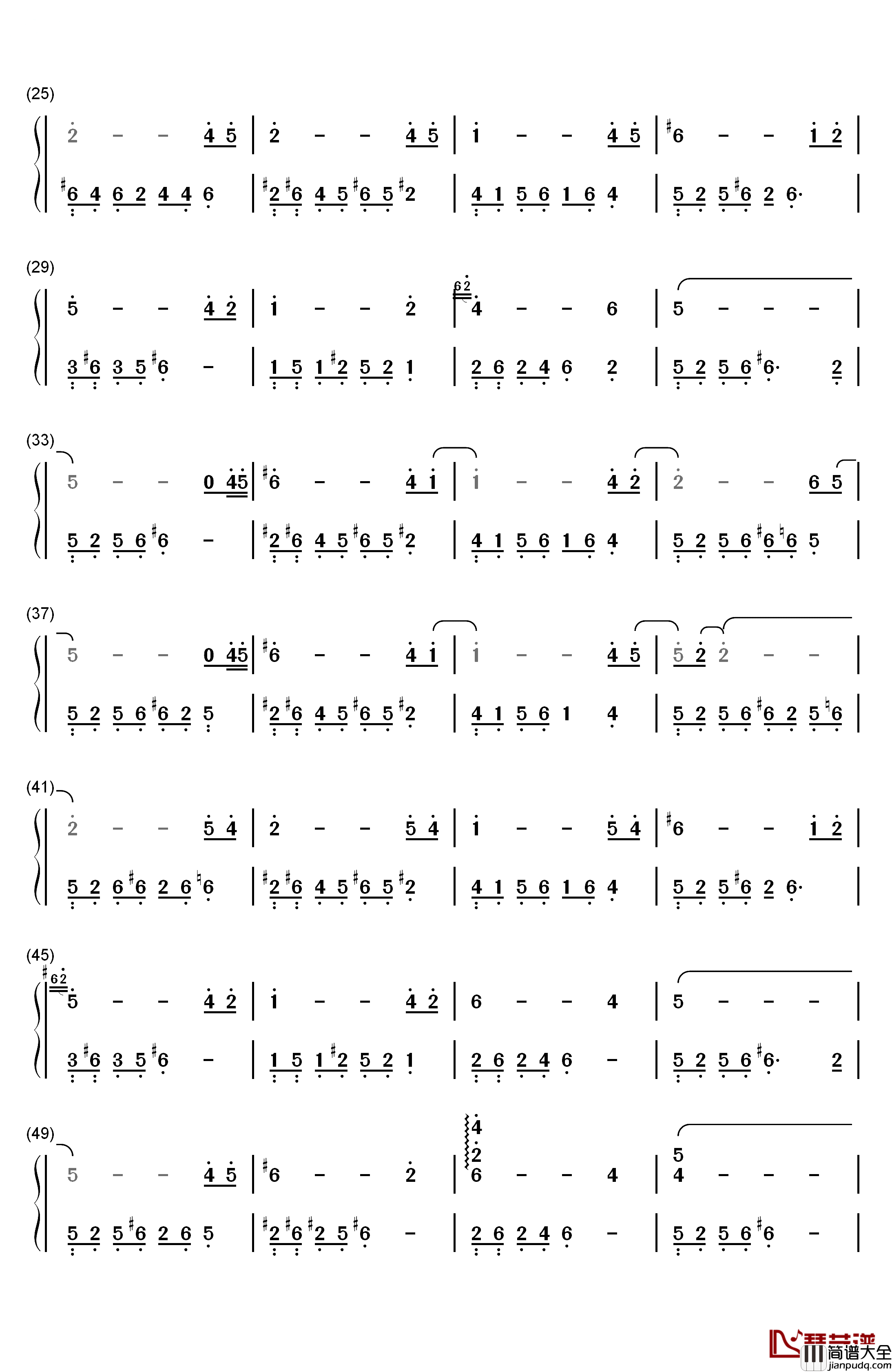 忘了我爱你钢琴简谱_数字双手_石进