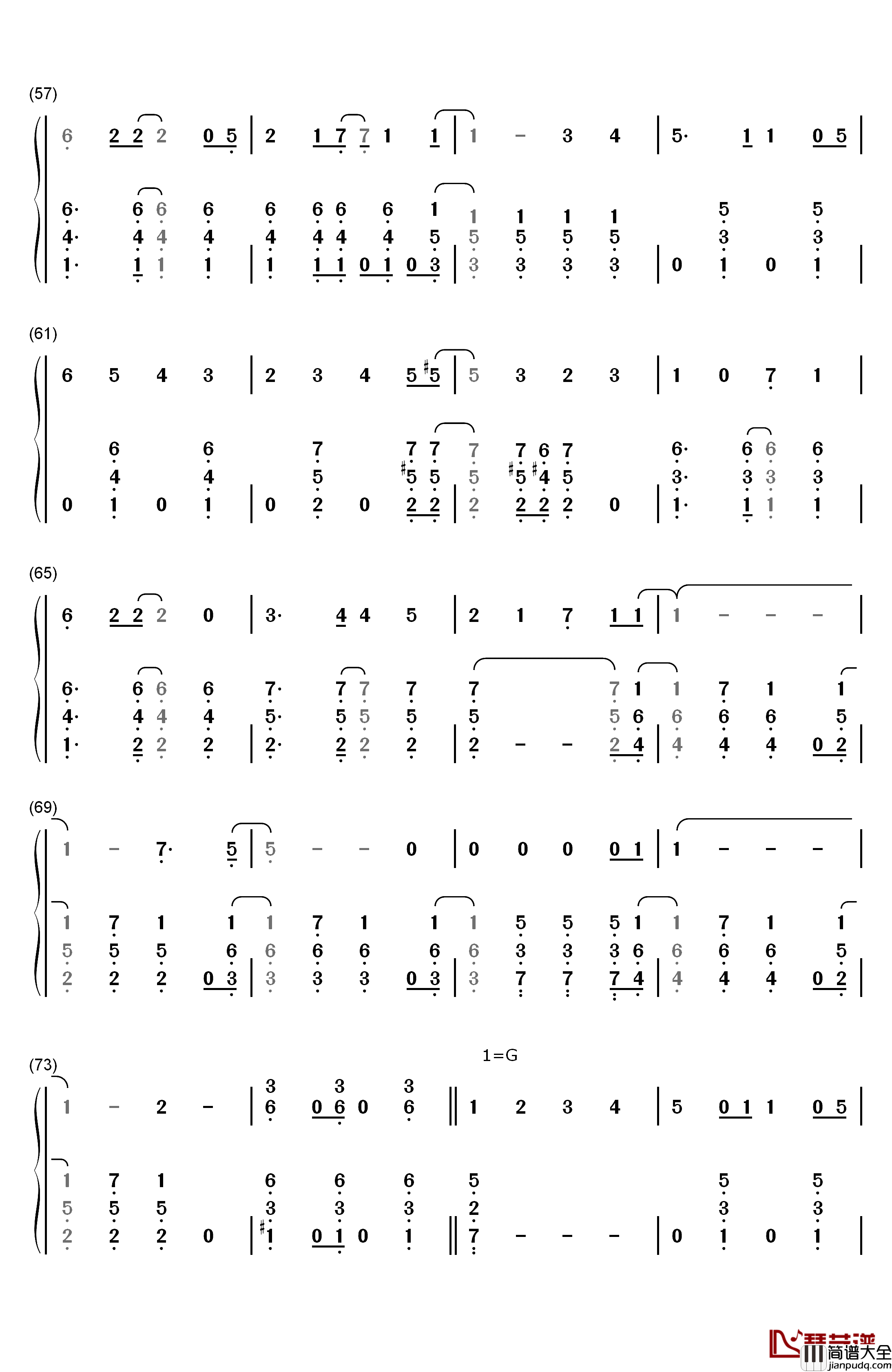 白い雪のプリンセスは钢琴简谱_数字双手_初音未来