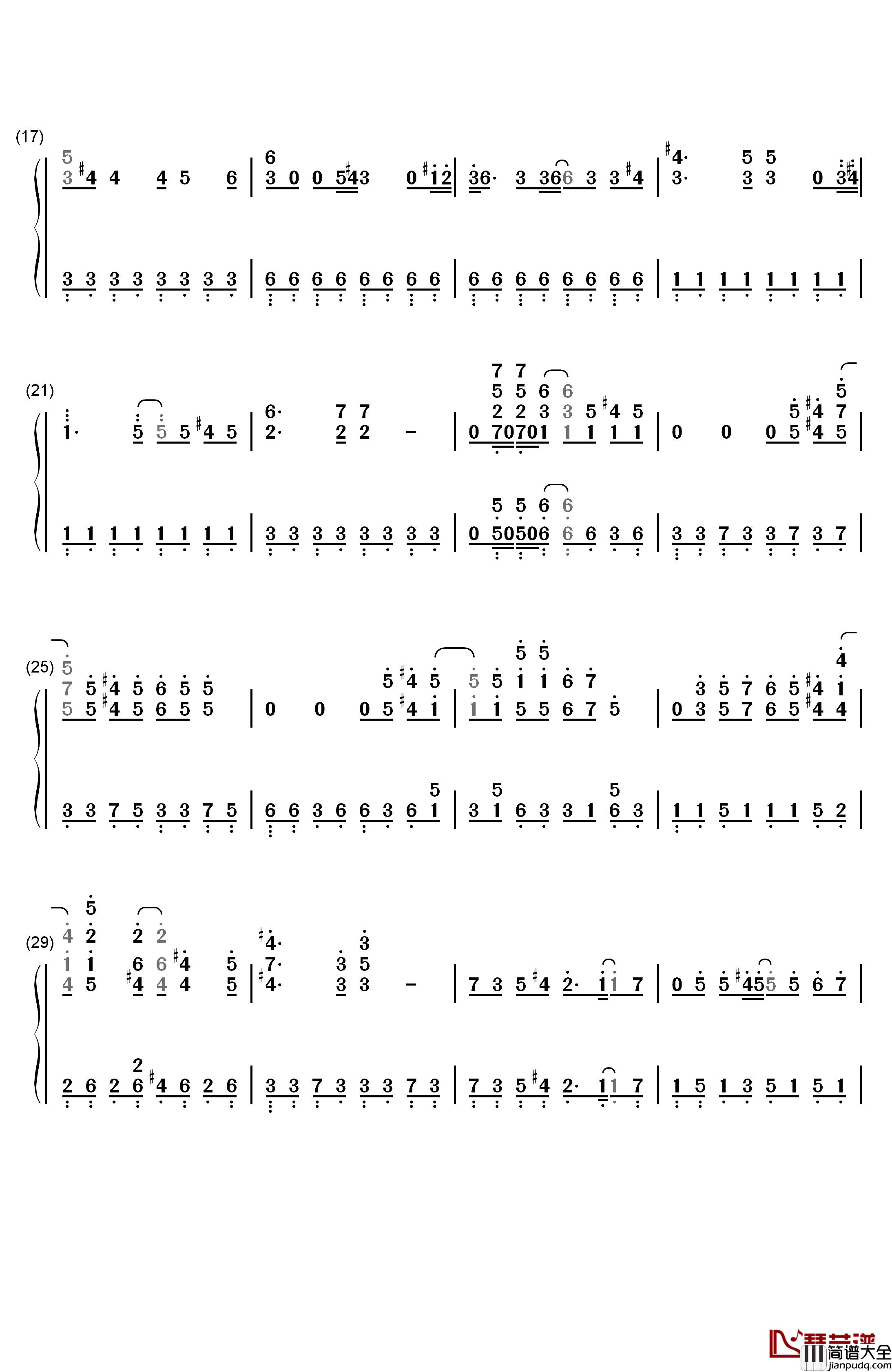 UNISONIA钢琴简谱_数字双手_TRUE