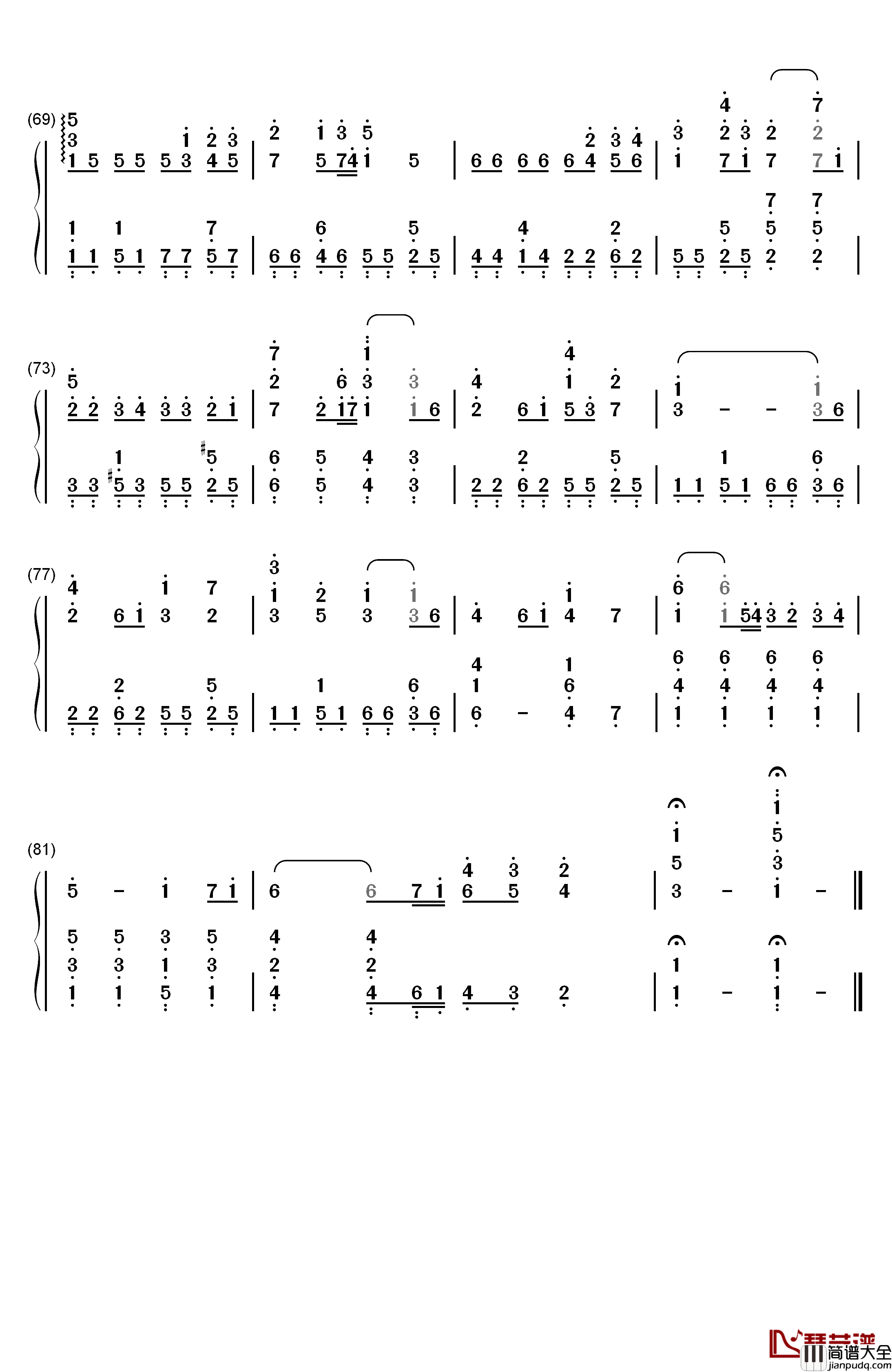 _故乡_钢琴简谱_数字双手_岚ARASHI