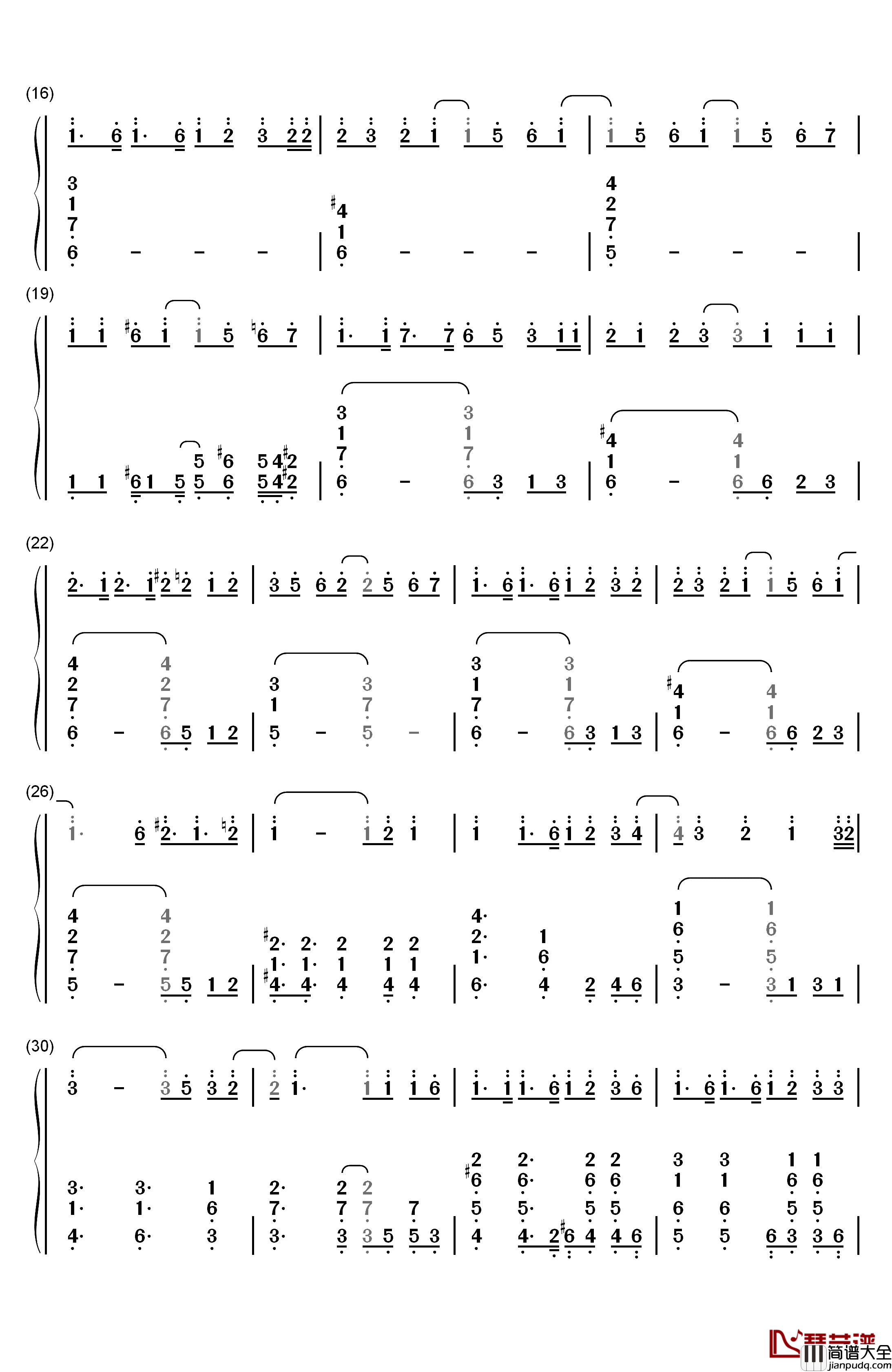 神のまにまに钢琴简谱_数字双手_初音未来_镜音双子_GUMI