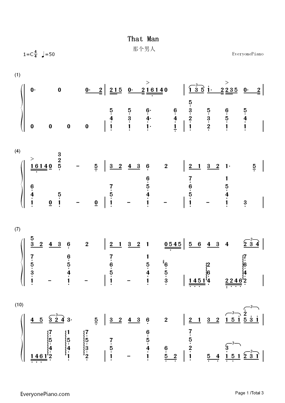 那个男人钢琴简谱_数字双手_杨宗纬__玄彬