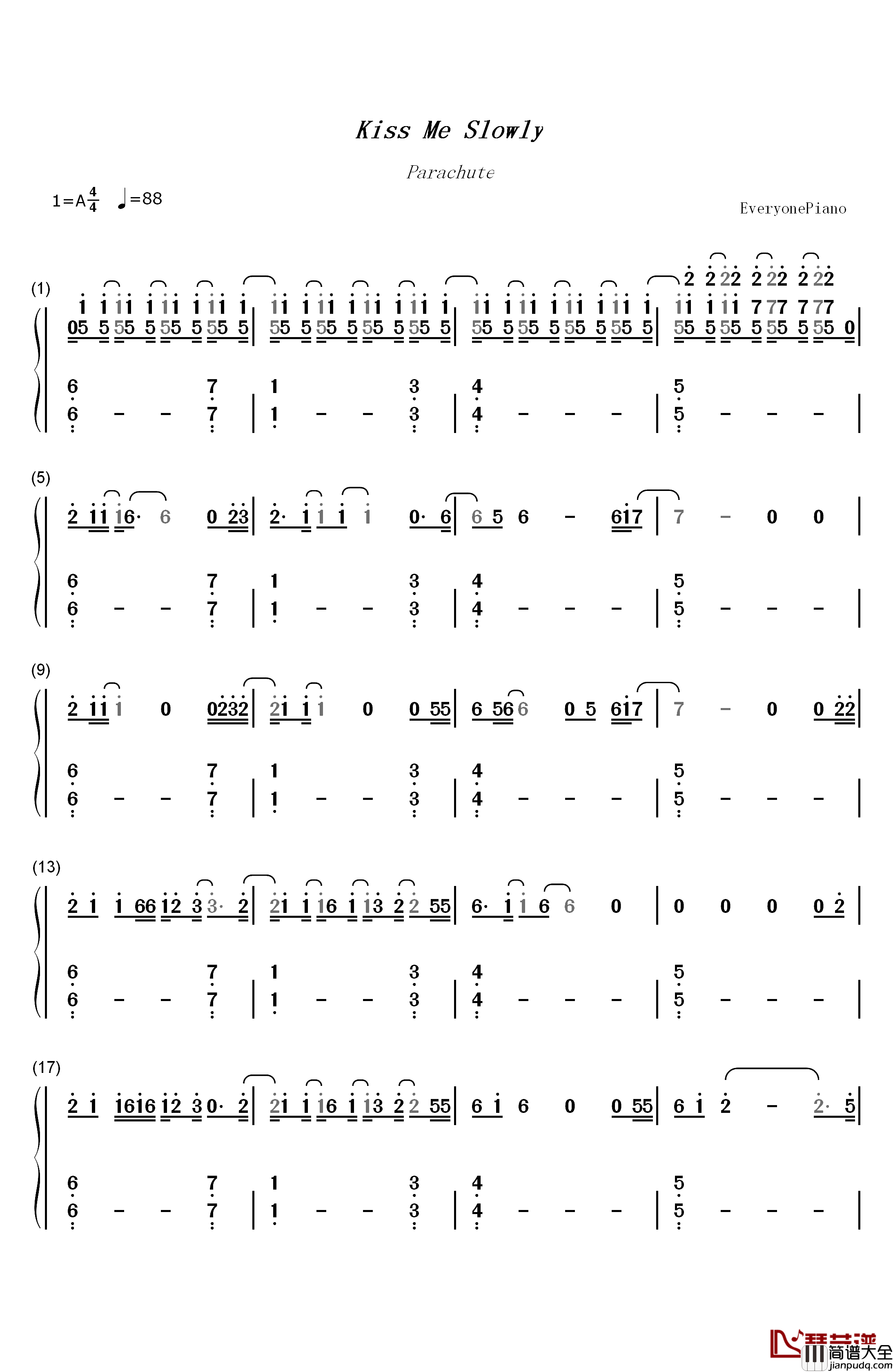 Kiss_Me_Slowly钢琴简谱_数字双手_Parachute