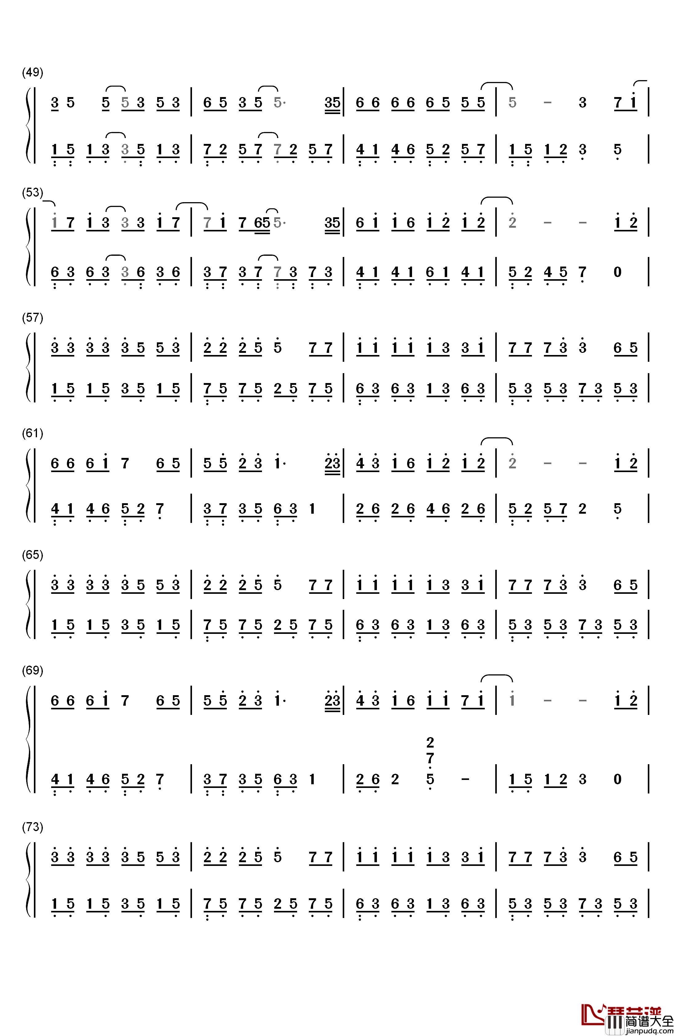 有点甜钢琴简谱_数字双手_汪苏泷_BY2