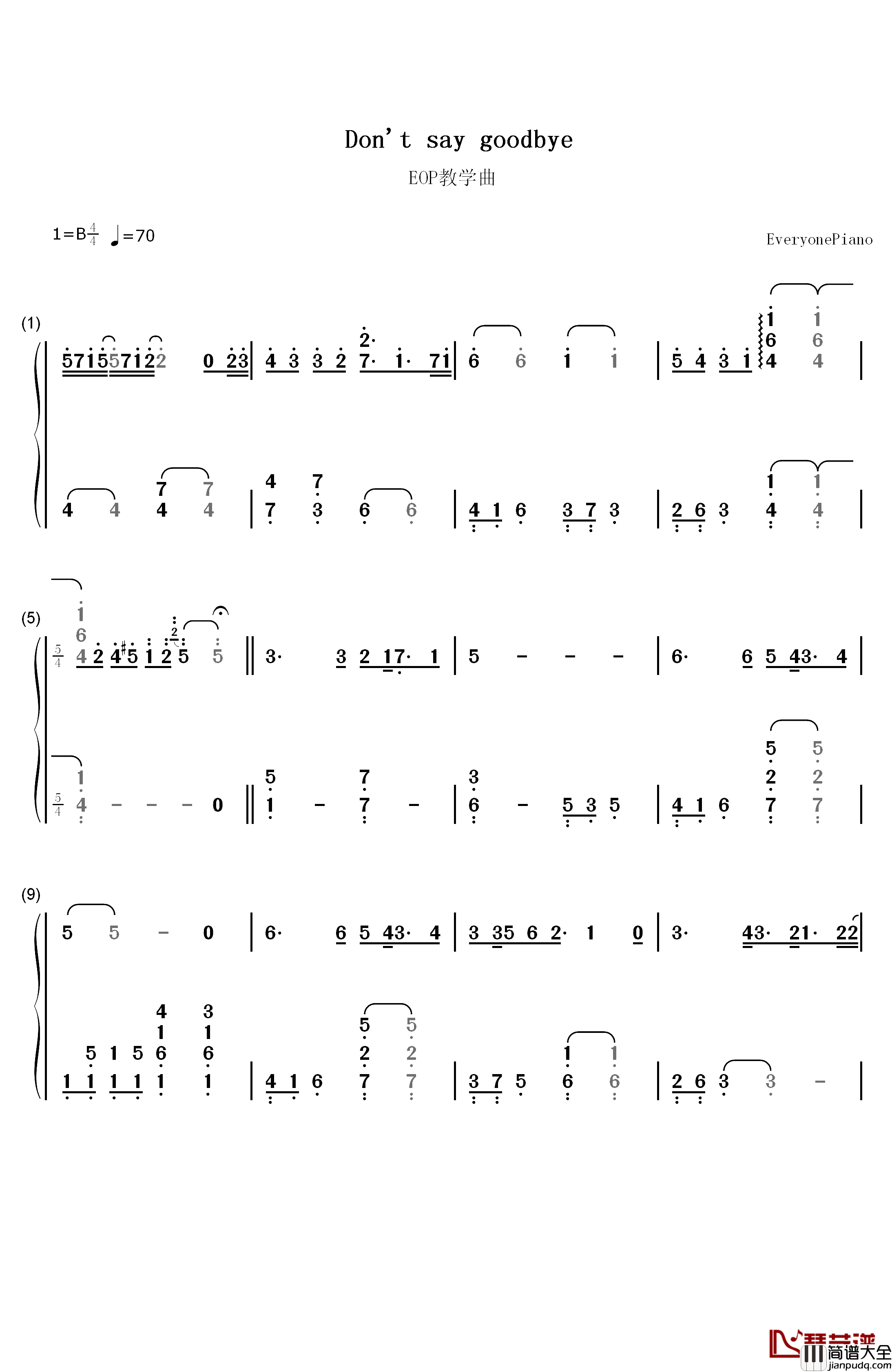 Don't_Say_Goodbye钢琴简谱_数字双手_东方神起