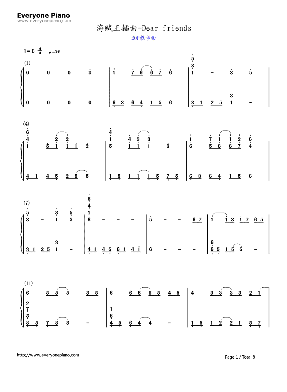 海贼王插曲钢琴简谱_数字双手_Triplane