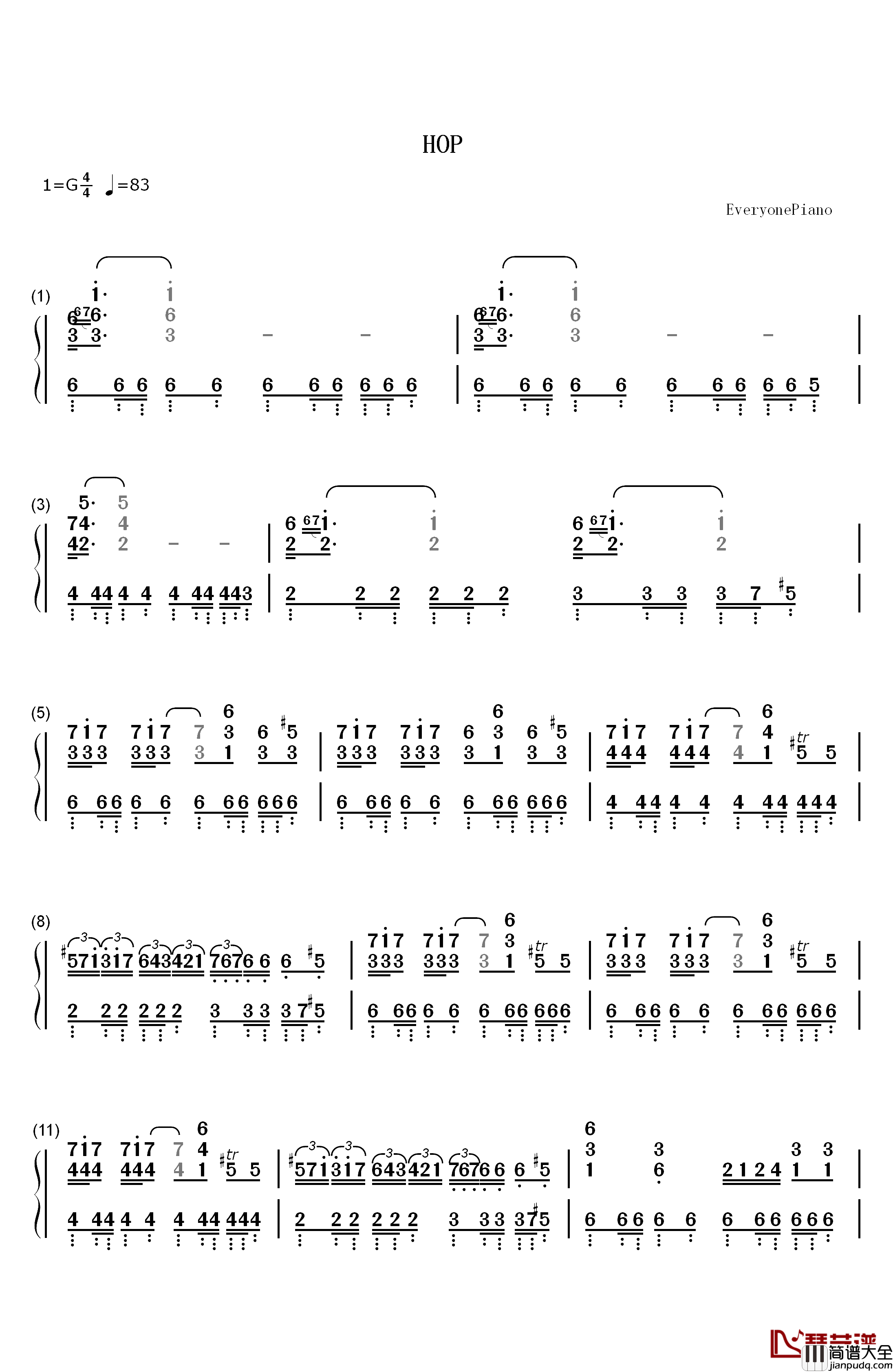 Hop钢琴简谱_数字双手_Azis