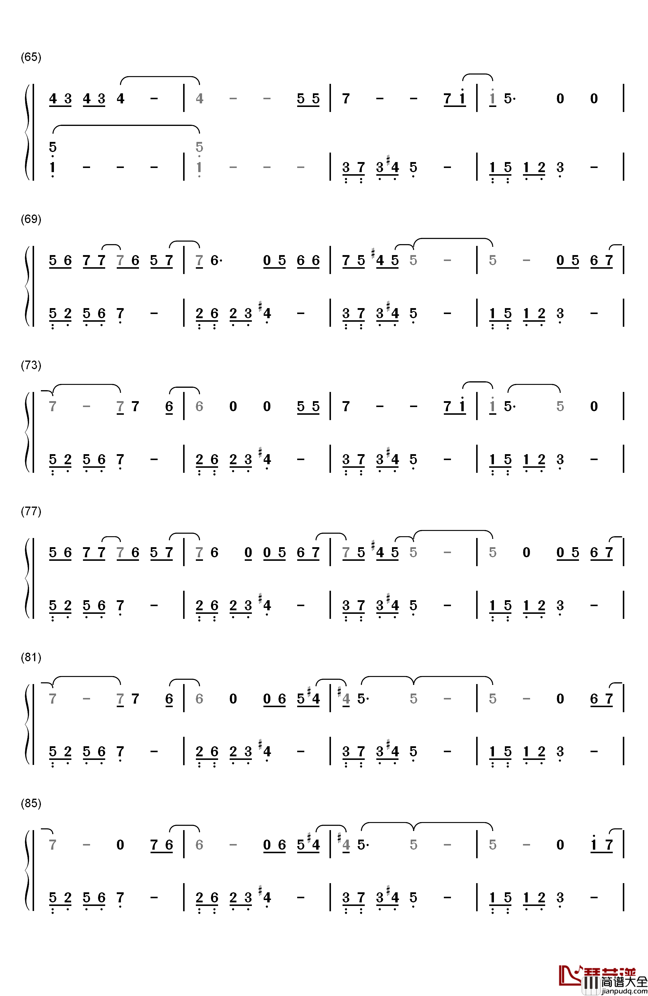 还在这里钢琴简谱_数字双手_刘亦菲_王铮亮