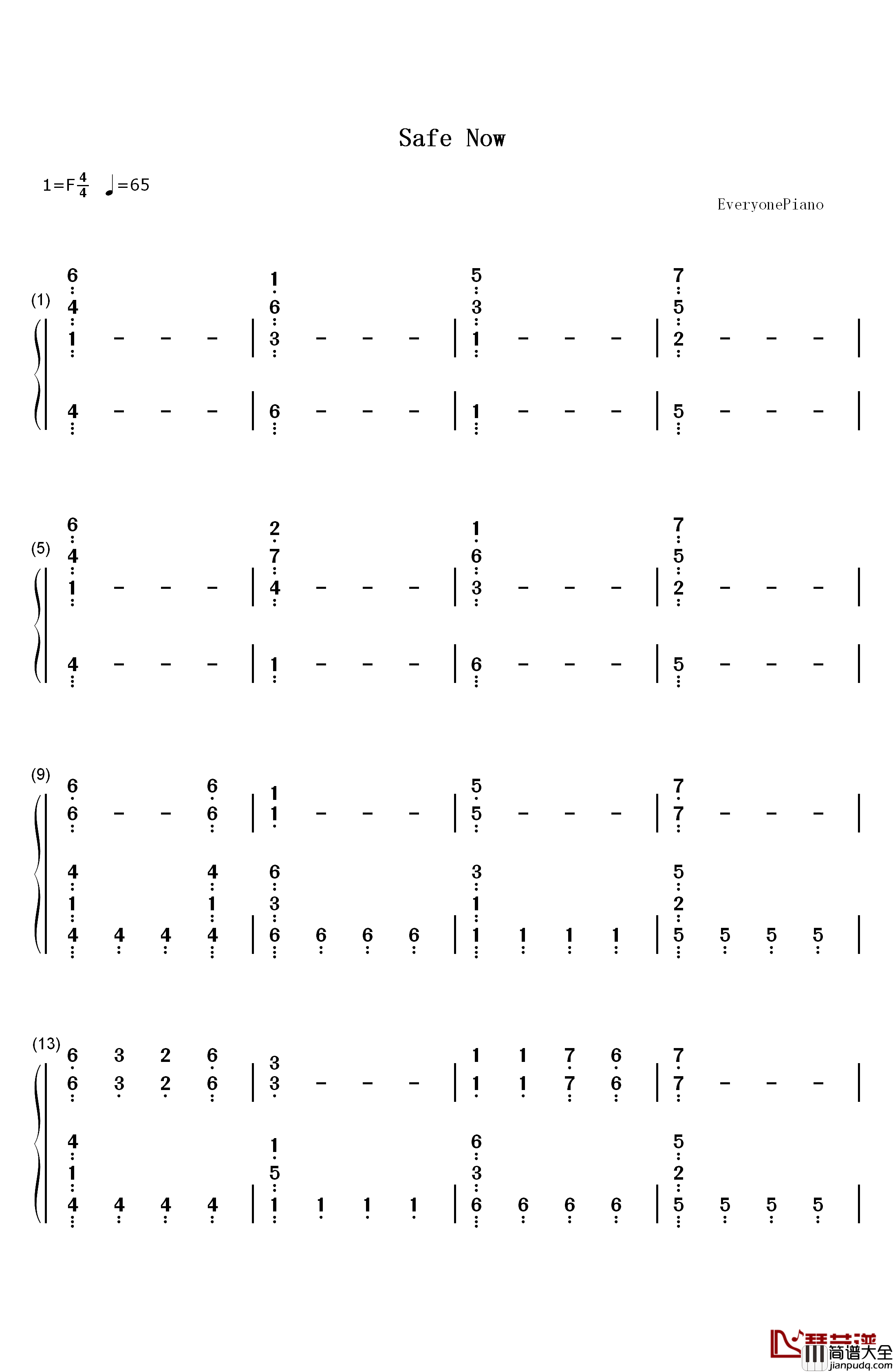 Safe_Now钢琴简谱_数字双手_Henry_Jackman