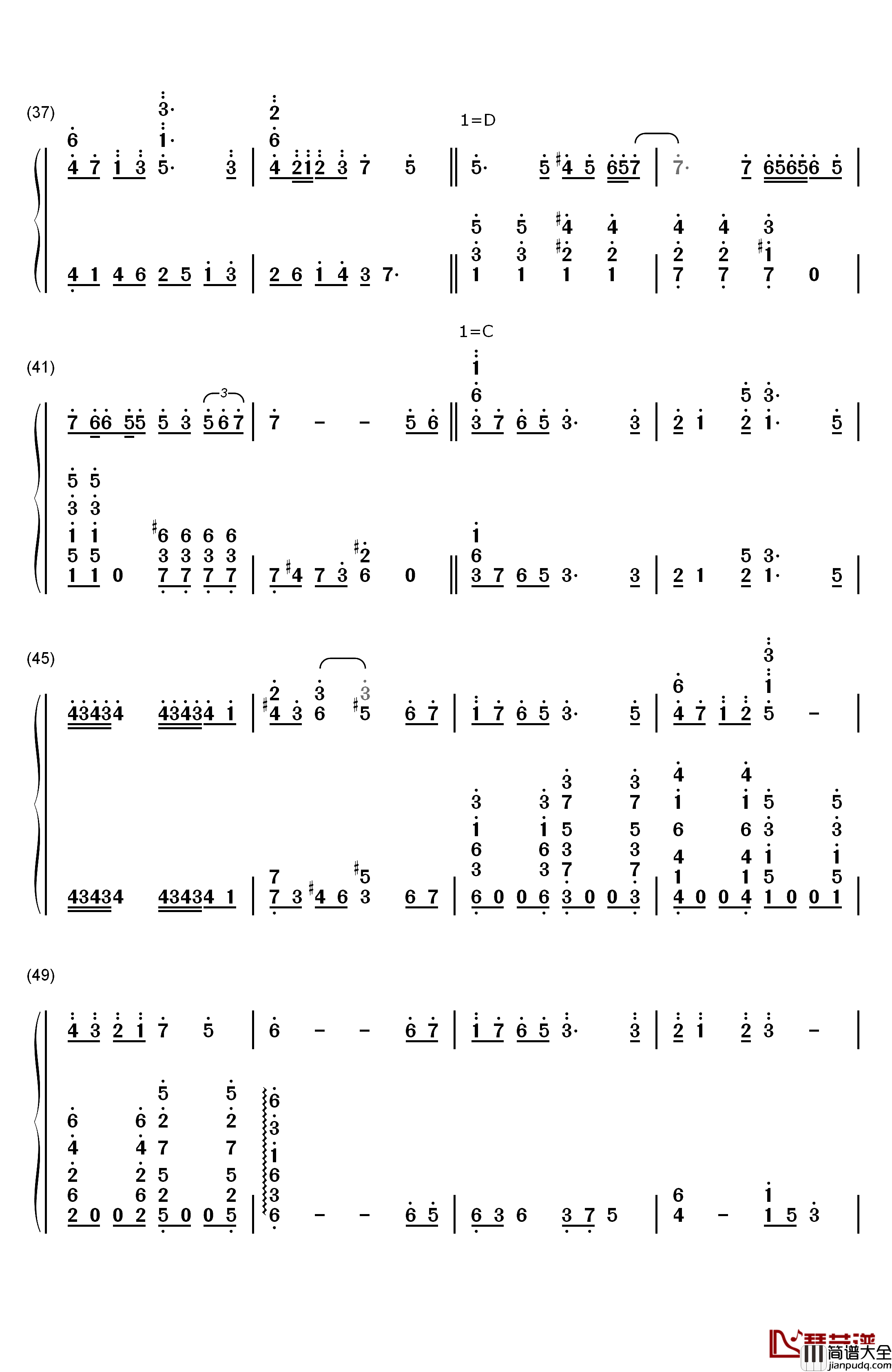 随风而逝钢琴简谱_数字双手_朴正焕