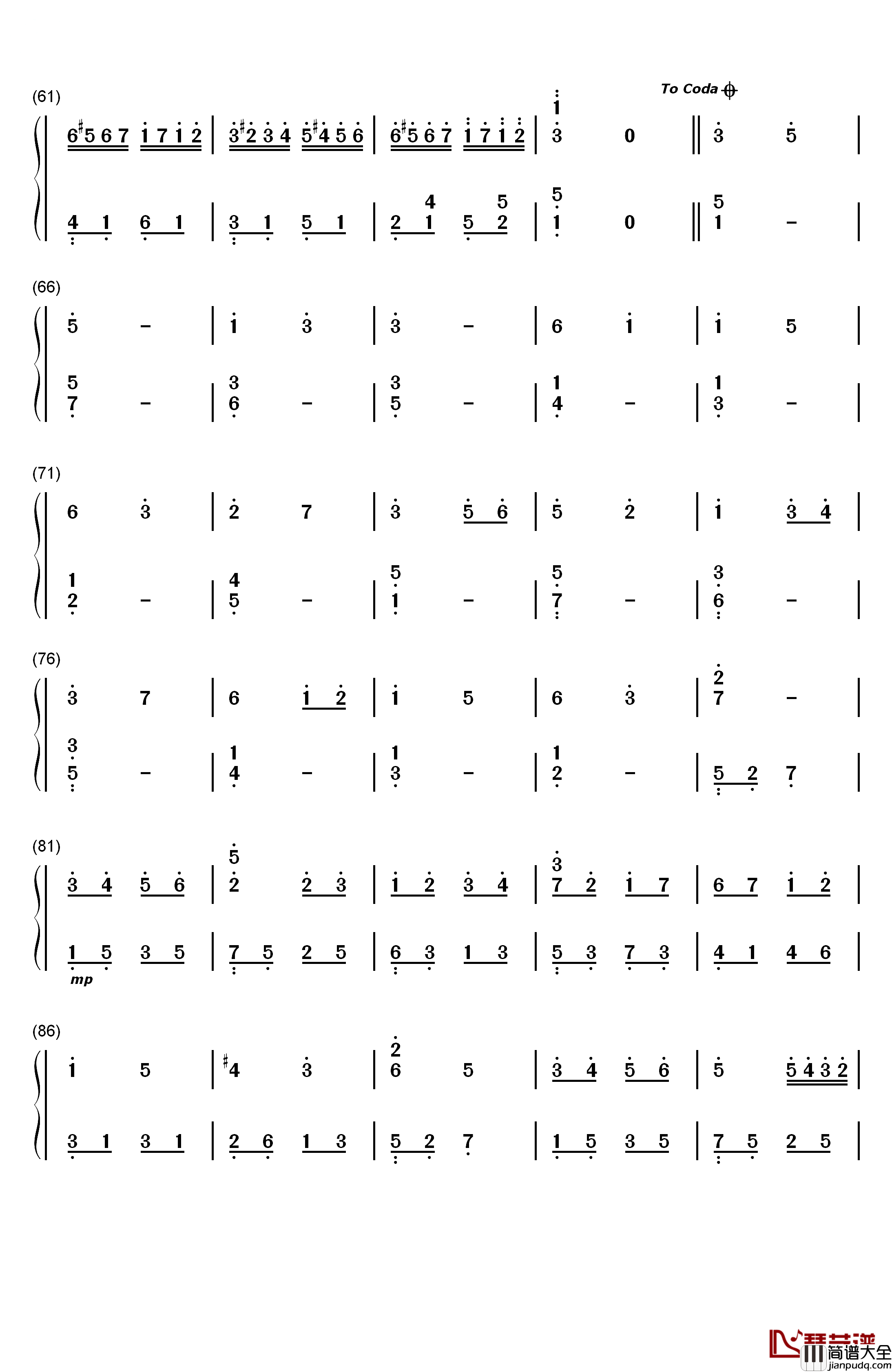 相约卡农钢琴简谱_数字双手_林隆璇