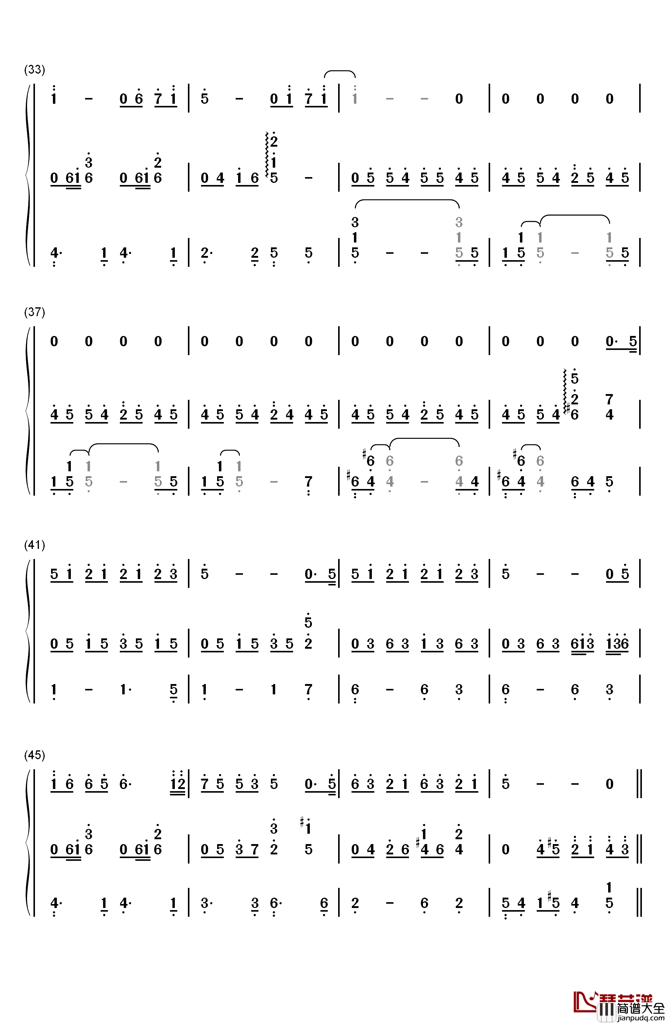 逆光钢琴简谱_数字双手_孙燕姿