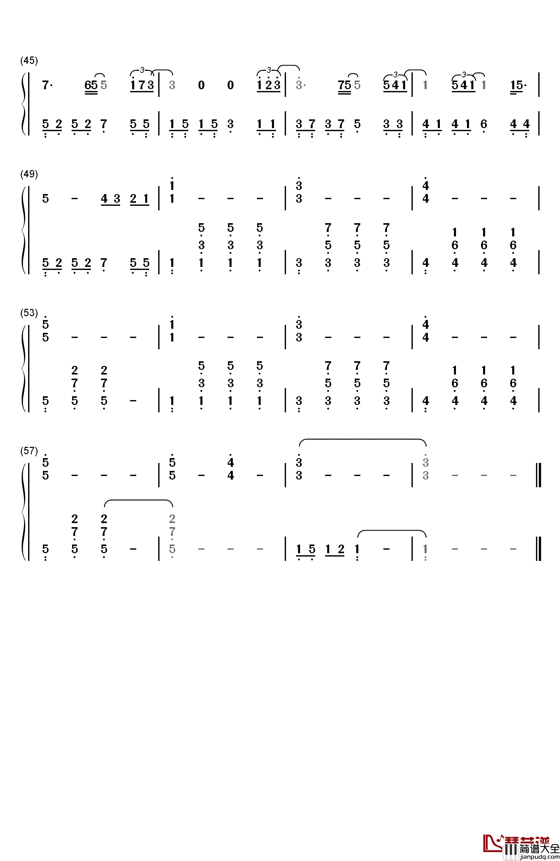 那时候钢琴简谱_数字双手_方艺谚