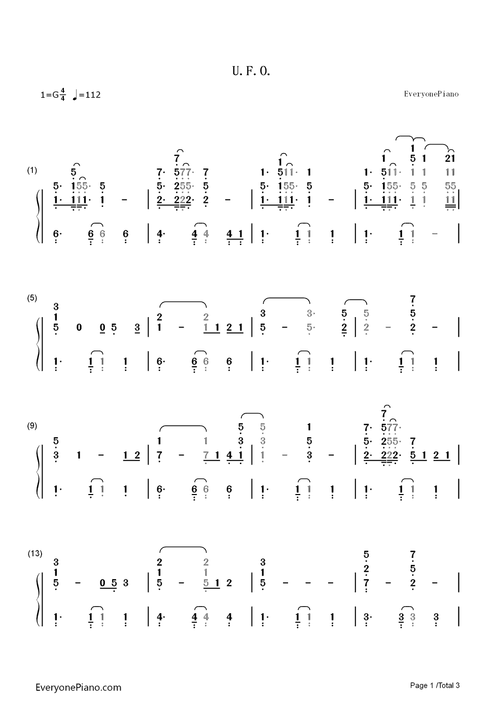 U.F.O.钢琴简谱_数字双手_Coldplay