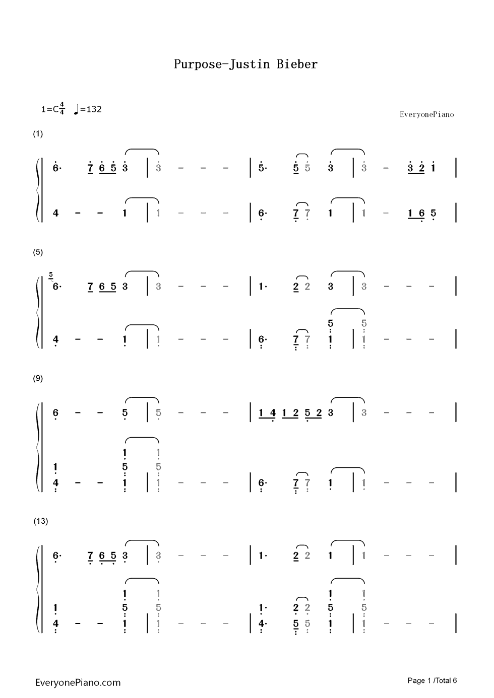 Purpose钢琴简谱_数字双手_Justin_Bieber