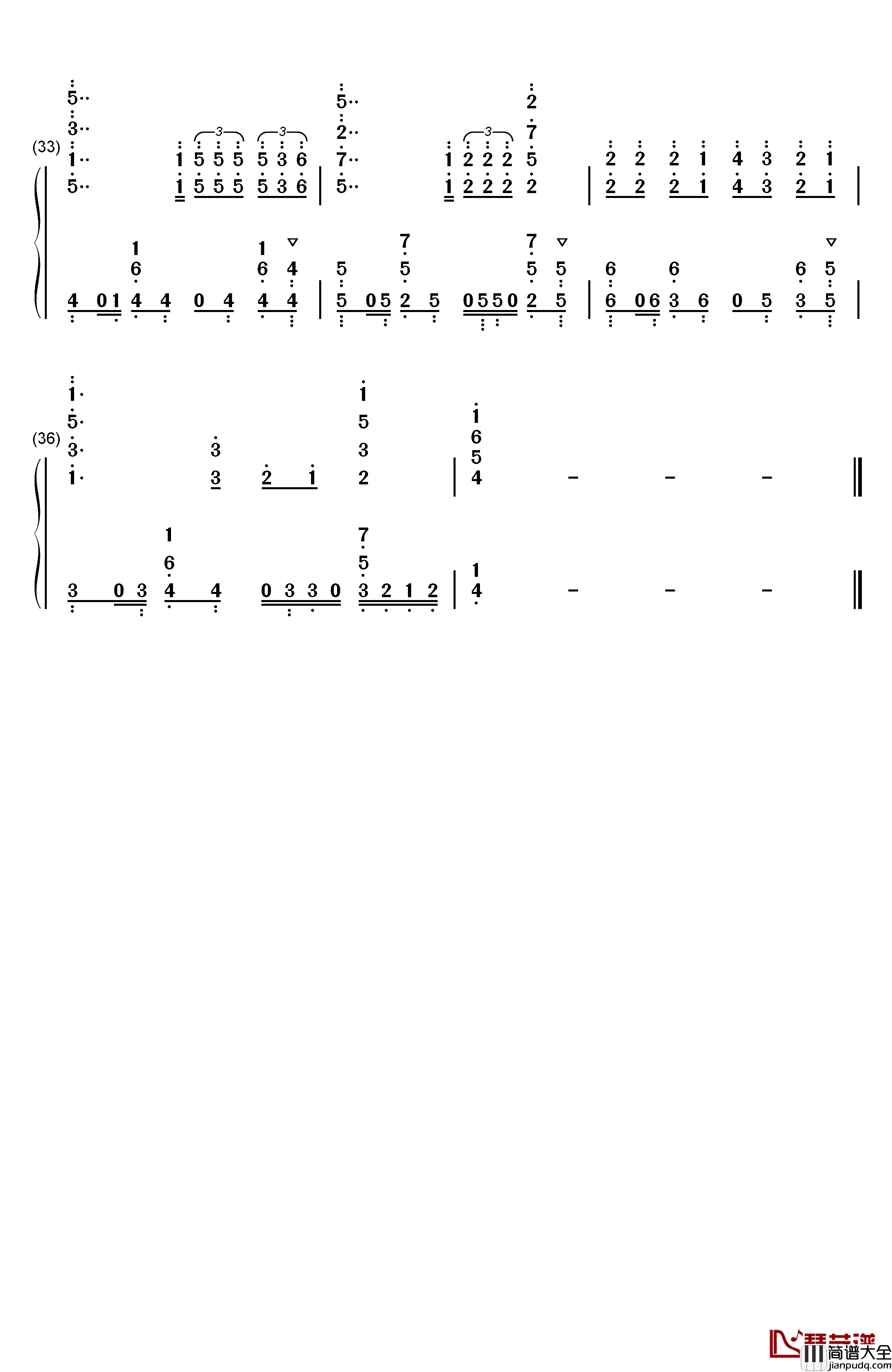 リセット钢琴简谱_数字双手_向井太一