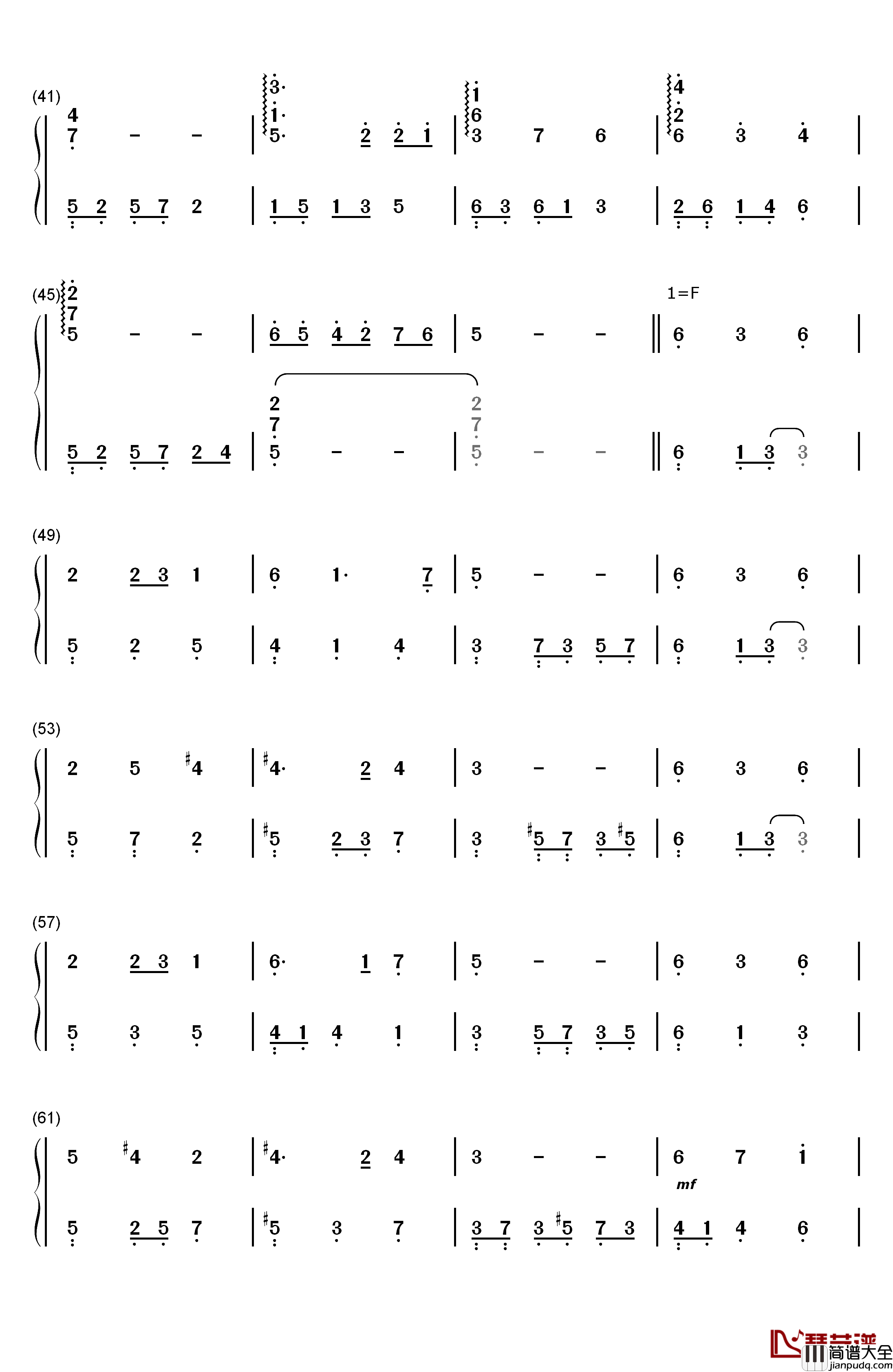 幸福相守钢琴简谱_数字双手_孙楠