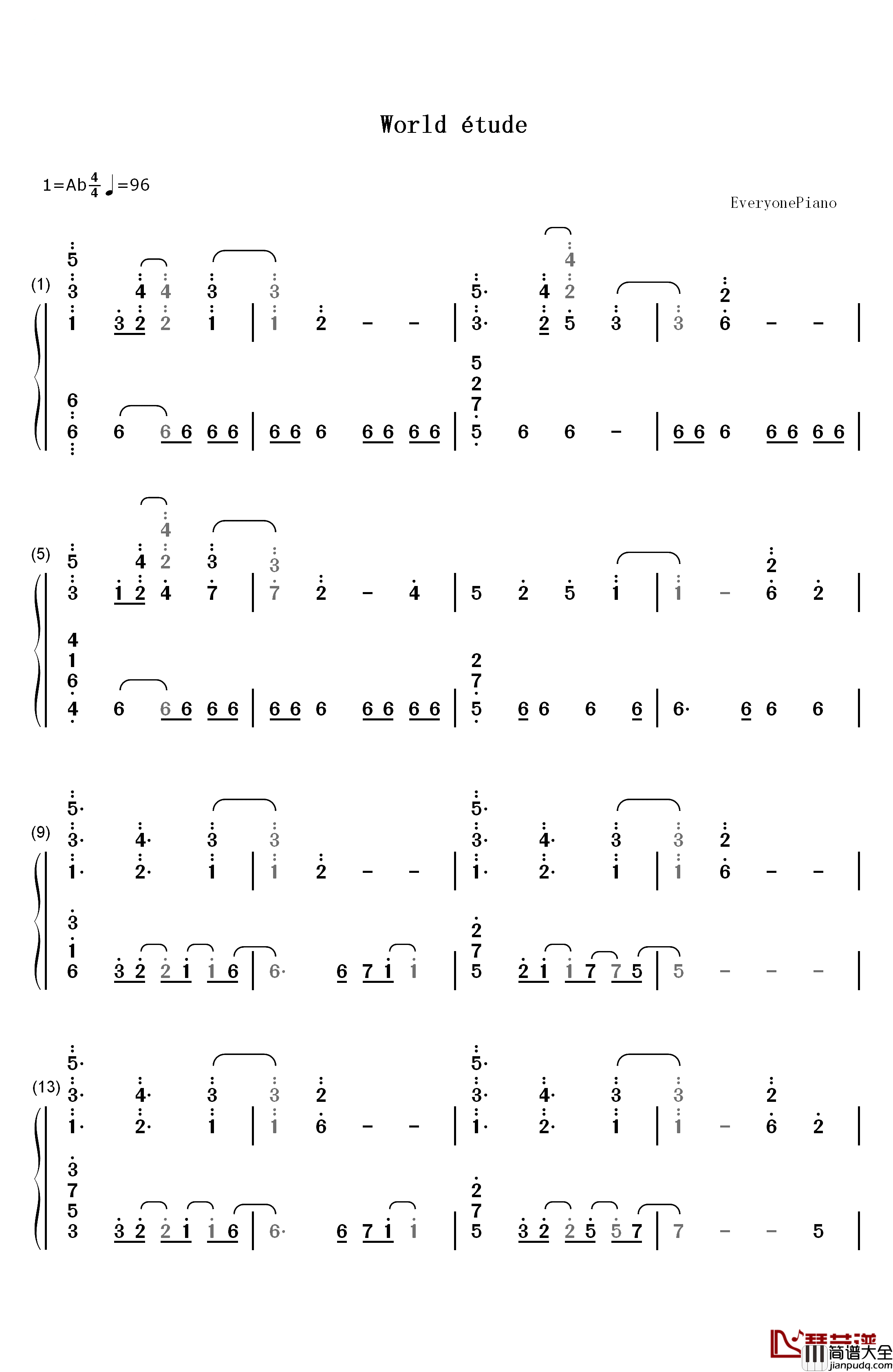 World_Étude钢琴简谱_数字双手_阿尔泰尔（CV：丰崎爱生）