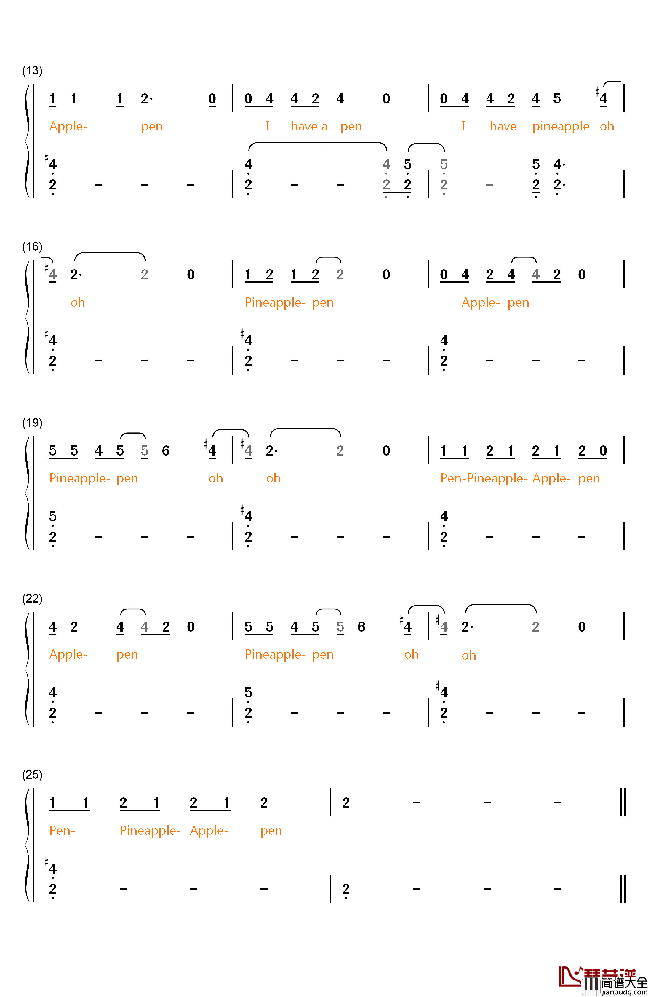 PPAP抒情版钢琴简谱_数字双手_KBShinya