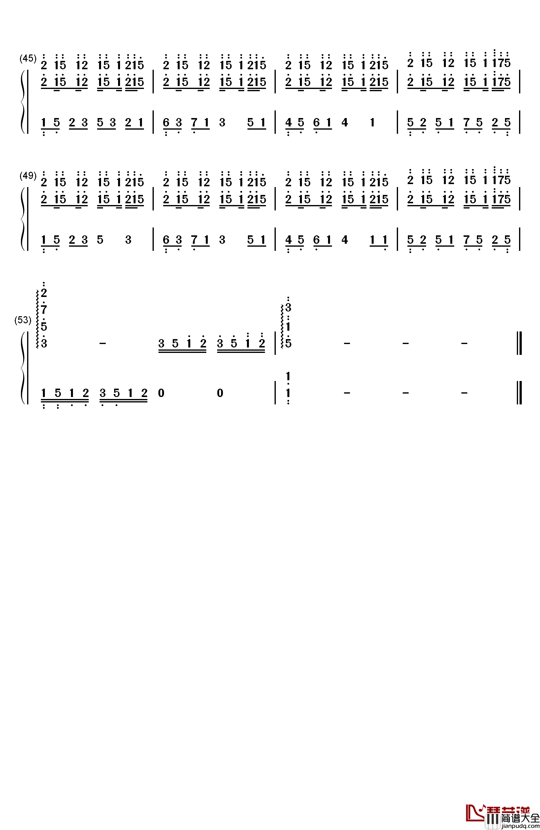 想你钢琴简谱_数字双手_张敬轩