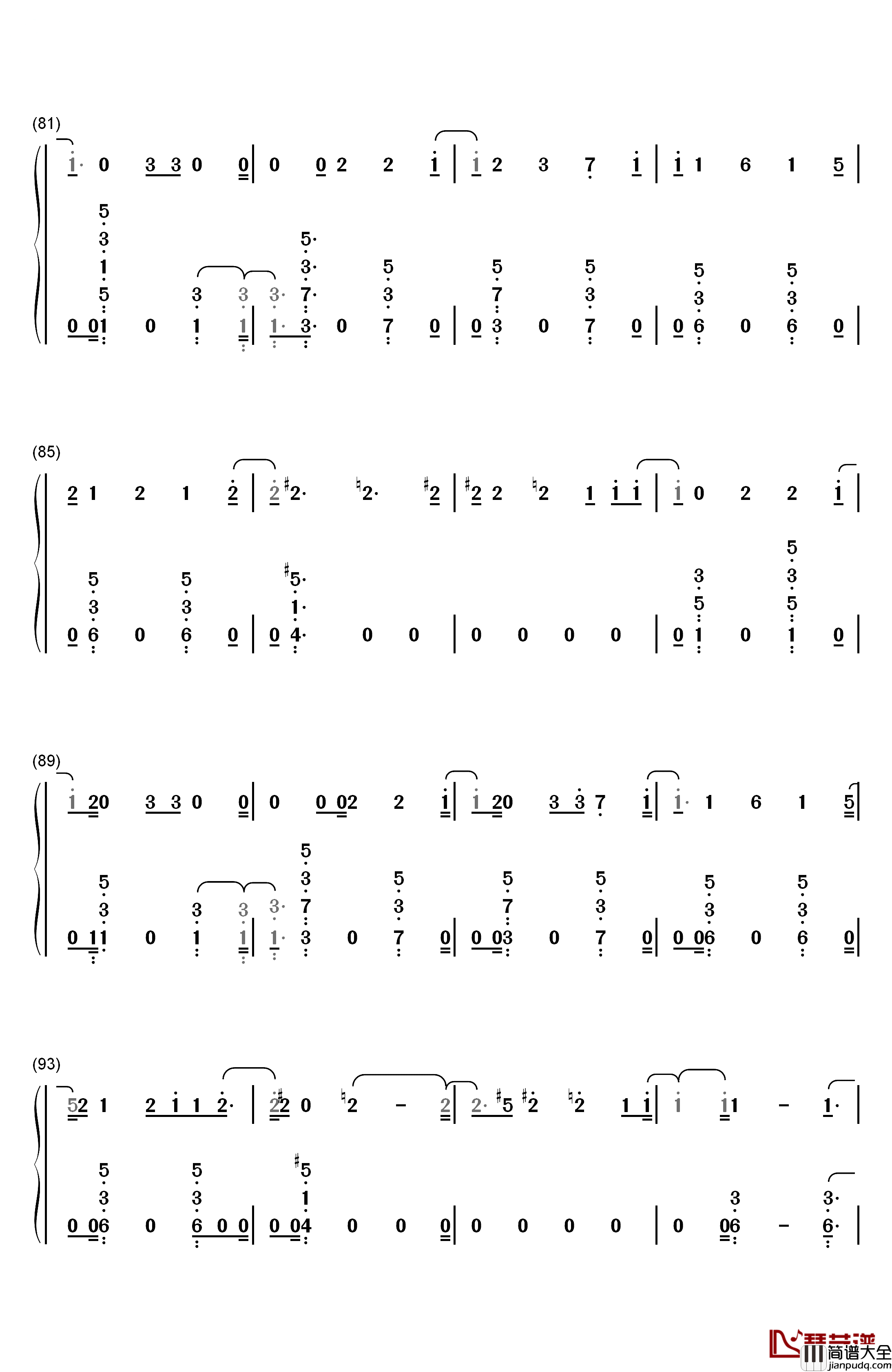 Universe钢琴简谱_数字双手_EXO