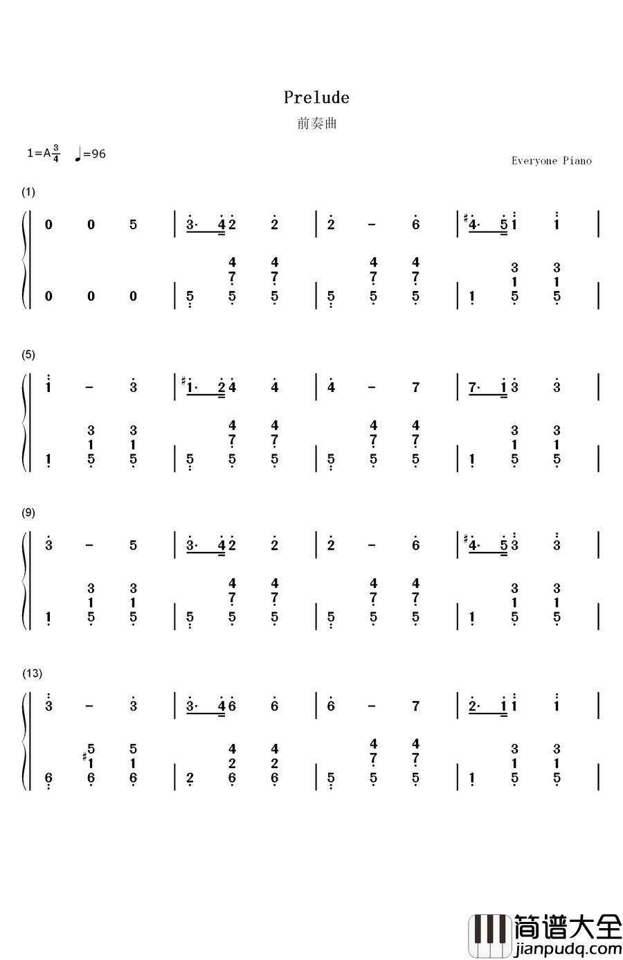 前奏曲钢琴简谱_数字双手_肖邦