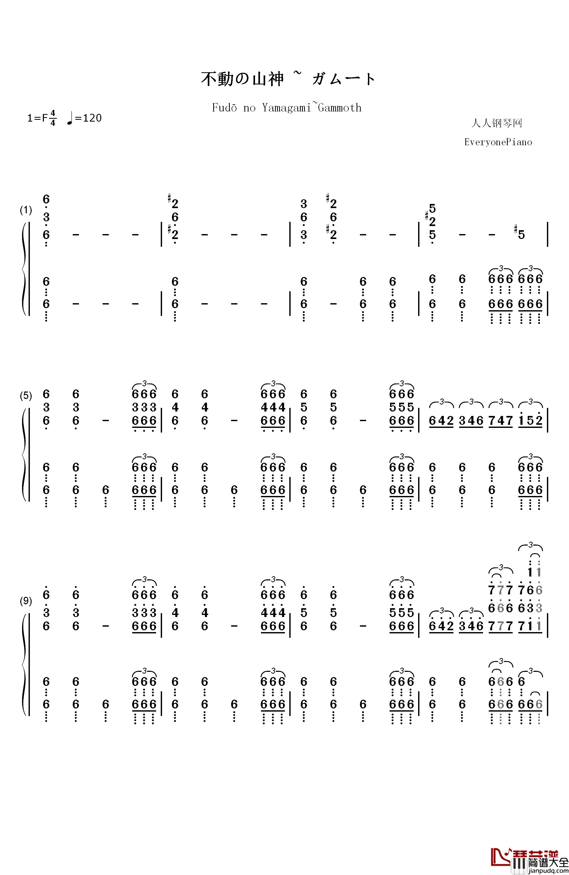 不動の山神_~_ガムート钢琴简谱_数字双手_CAPCOM