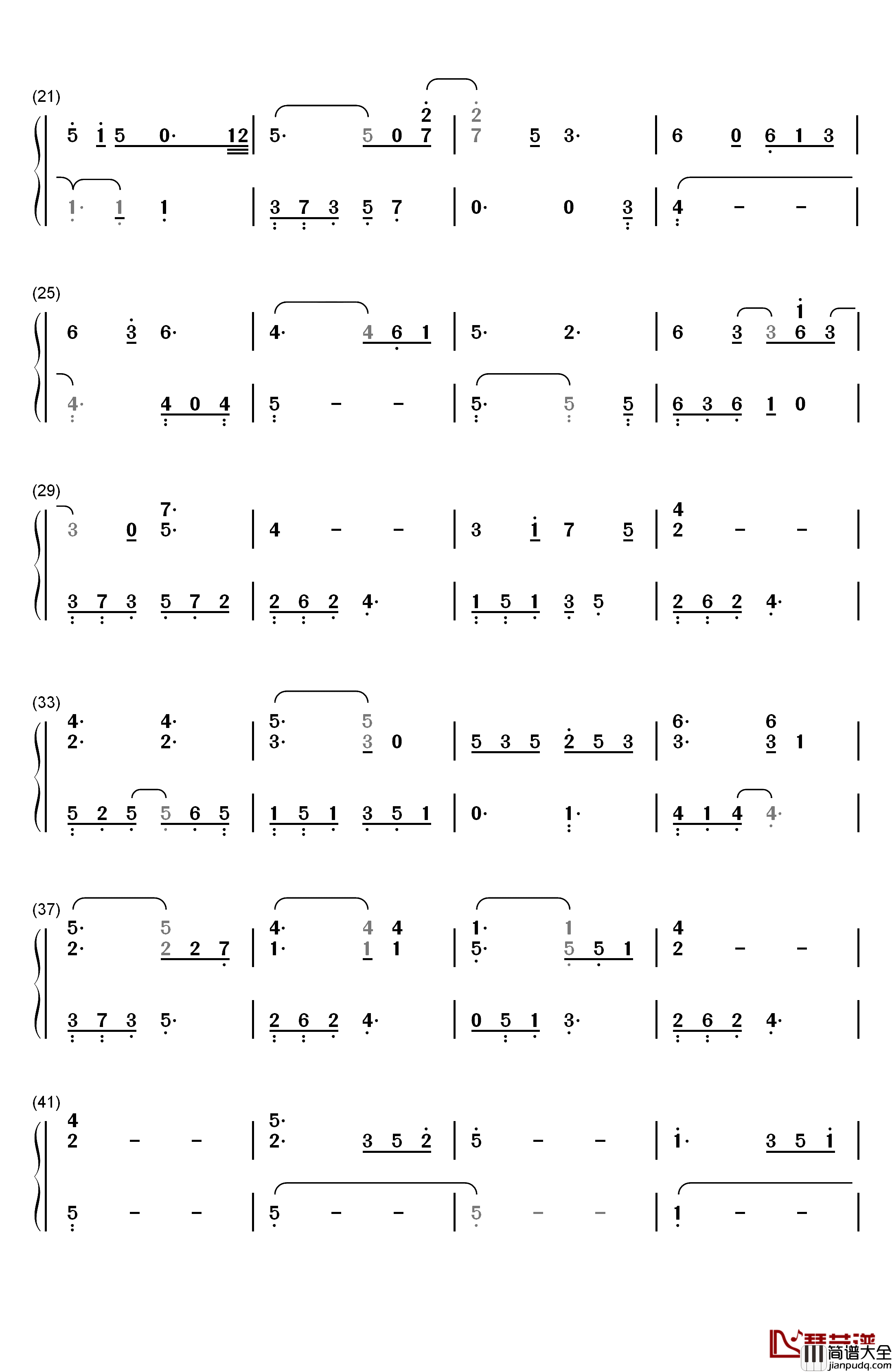 当你老了钢琴简谱_数字双手_莫文蔚